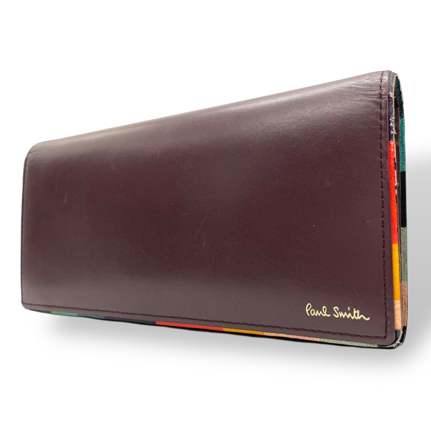 ポールスミス Paul Smith 長財布 折り財布 インサイドマルチストライプ マルチカラー レザー ボルドー ワインレッド 財布 3