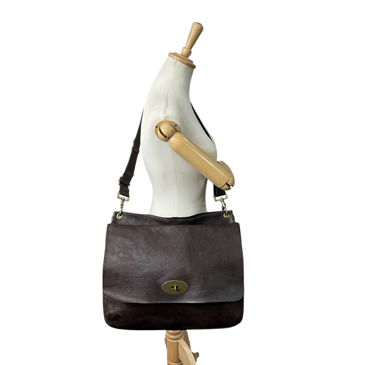 MULBERRY マルベリー ショルダーバッグ ダークブラウン レザー ターンロック ゴールド金具 k13