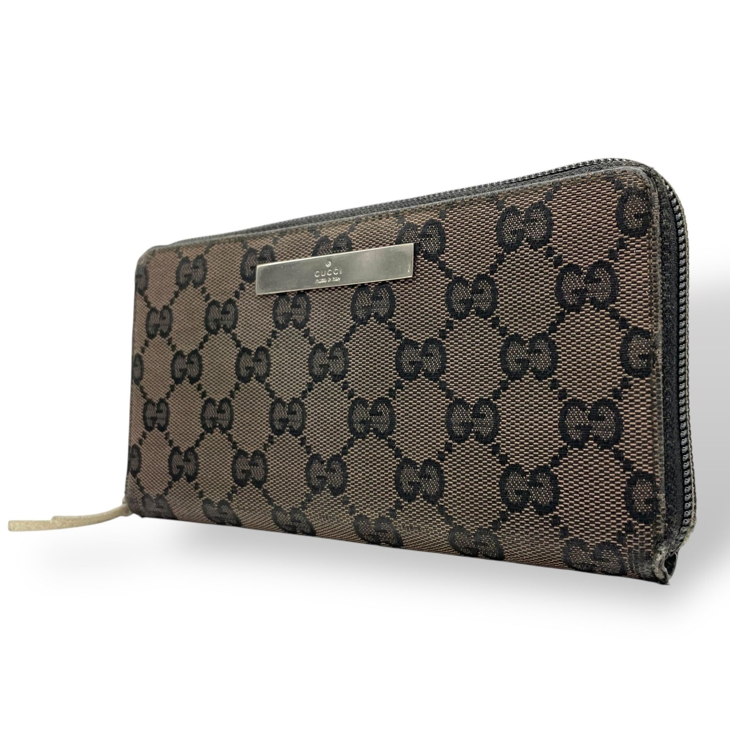 グッチ GUCCI 長財布 ラウンドファスナー GGキャンバス レザー ブラウン 茶 GG柄 ロゴ シルバー金具 メンズ レディース M1