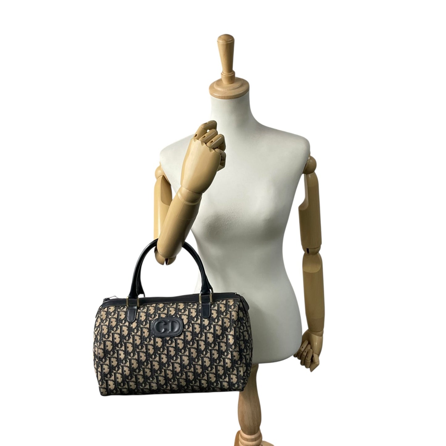 Christian Dior ディオール トロッター ミニボストン ボストンバッグ 紺 ネイビー ベージュ キャンバス レザー ゴールド金具 CDロゴ 手提げ ヴィンテージ レディース D3