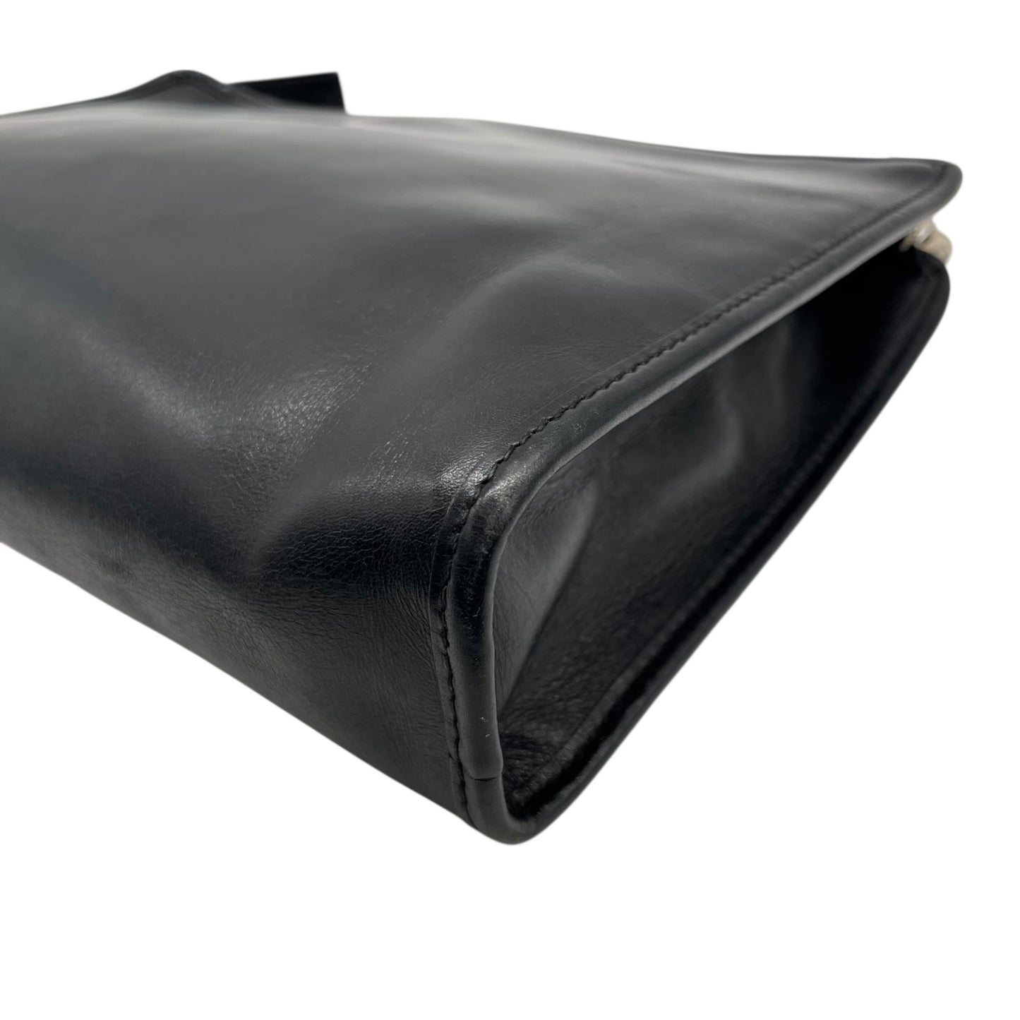 CELINE ヴィンテージ レザークラッチバッグ シルバーサークル金具 ブラック 黒 フラップ クラッチ セリーヌ レディース c6