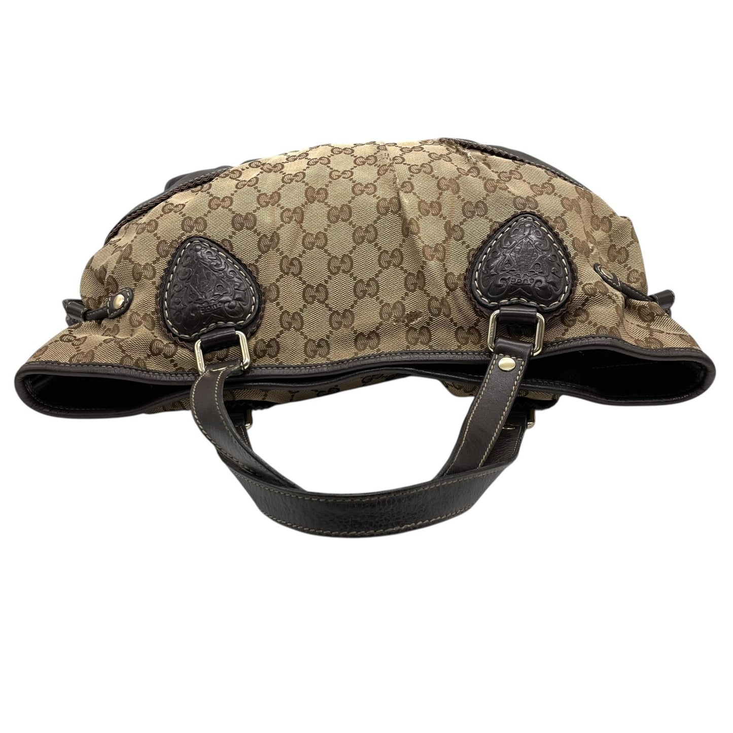 GUCCI グッチ GGキャンバス ハート タッセル トートバッグ ブラウン レザー トリム ショルダー ハンドバッグ 211955 レディース