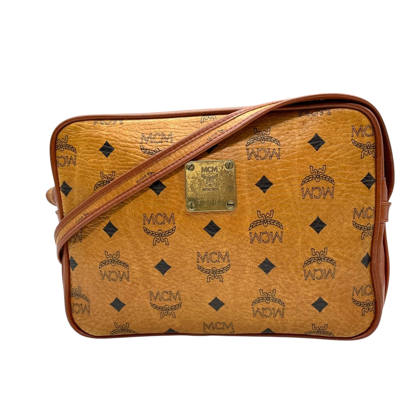 MCM ヴィンテージ ヴィセトス カメラバッグ ショルダーバッグ ブラウン モノグラム レザー切替 ゴールド金具 レディース s88