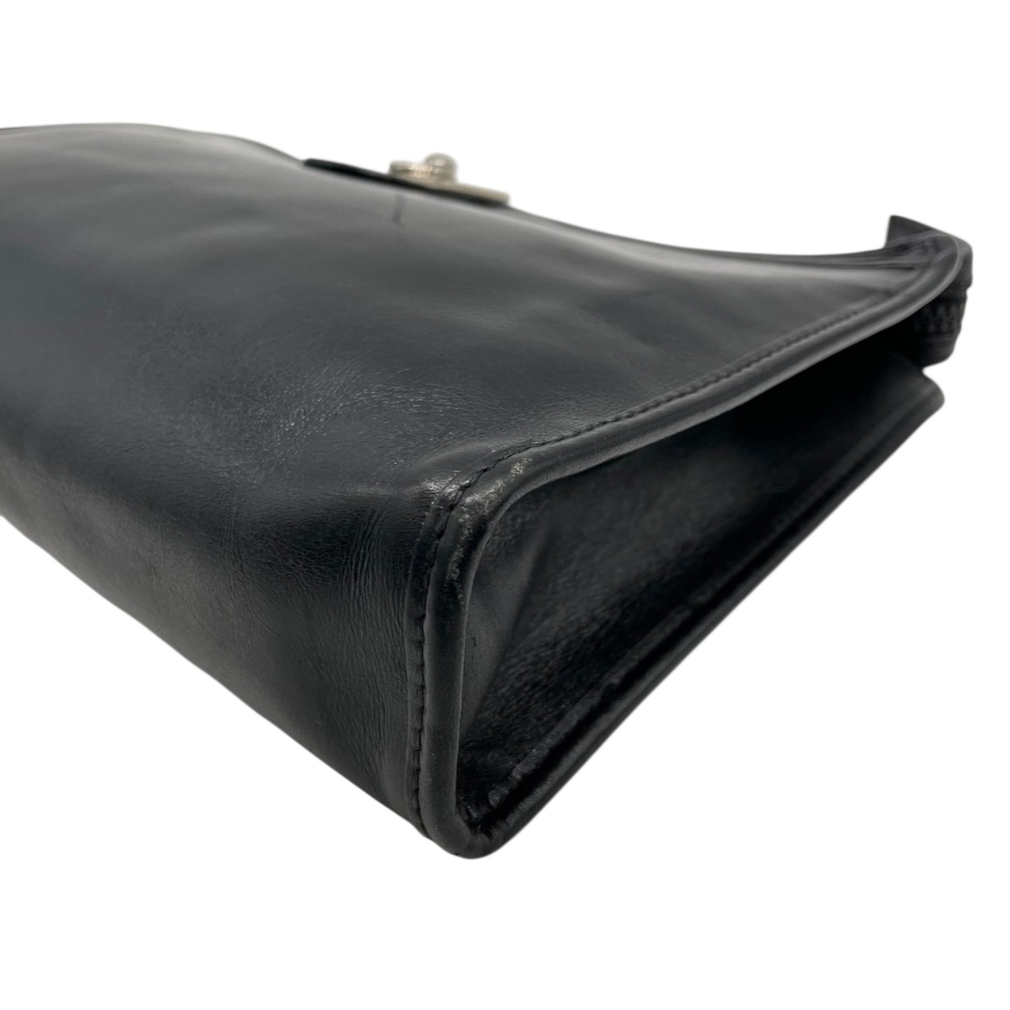 CELINE ヴィンテージ レザークラッチバッグ シルバーサークル金具 ブラック 黒 フラップ クラッチ セリーヌ レディース c6