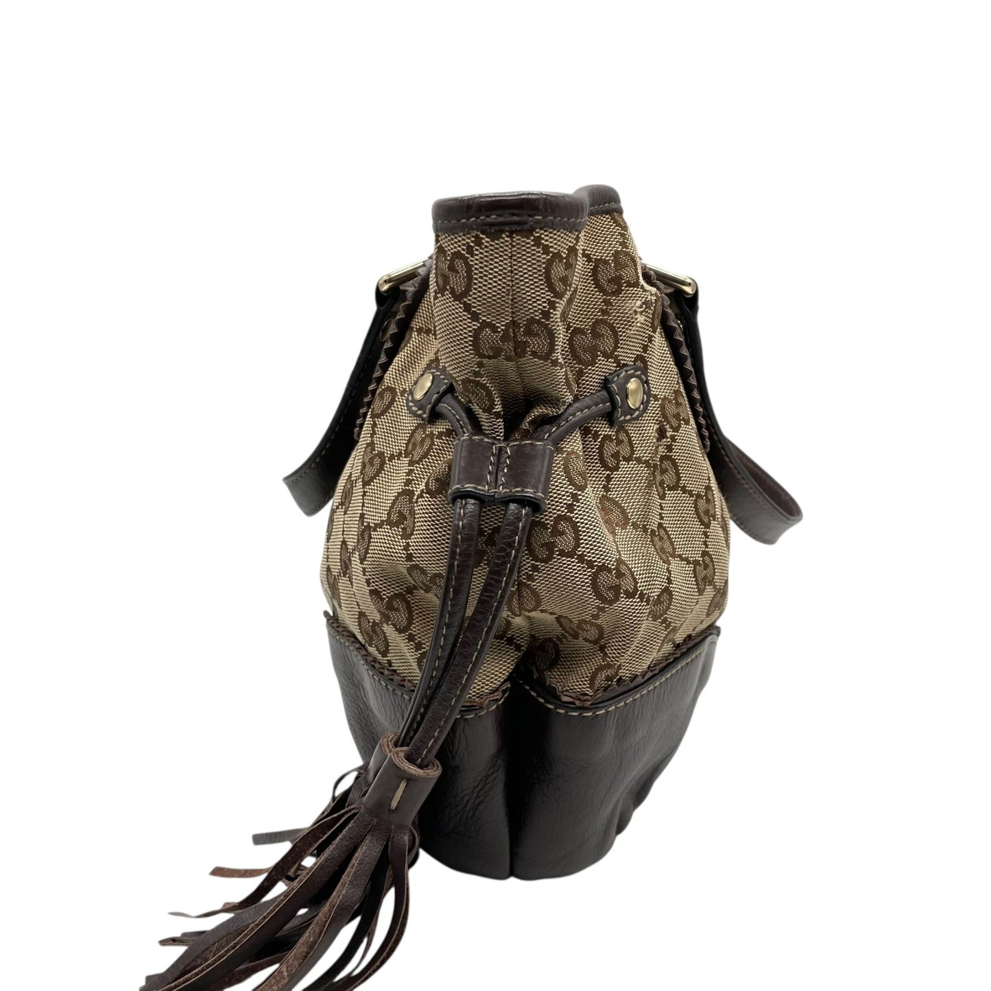 GUCCI グッチ GGキャンバス ハート タッセル トートバッグ ブラウン レザー トリム ショルダー ハンドバッグ 211955 レディース