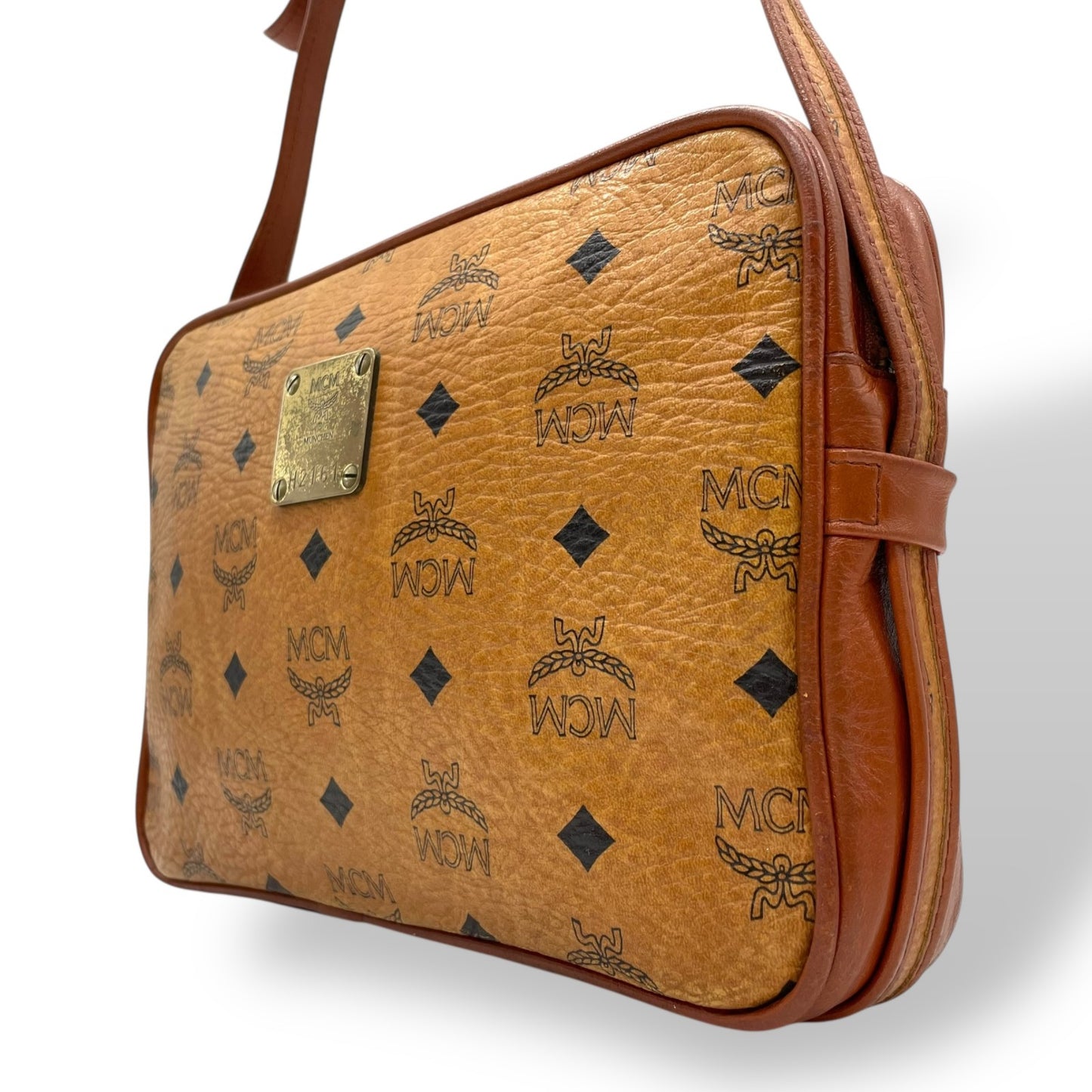 MCM ヴィンテージ ヴィセトス カメラバッグ ショルダーバッグ ブラウン モノグラム レザー切替 ゴールド金具 レディース s88
