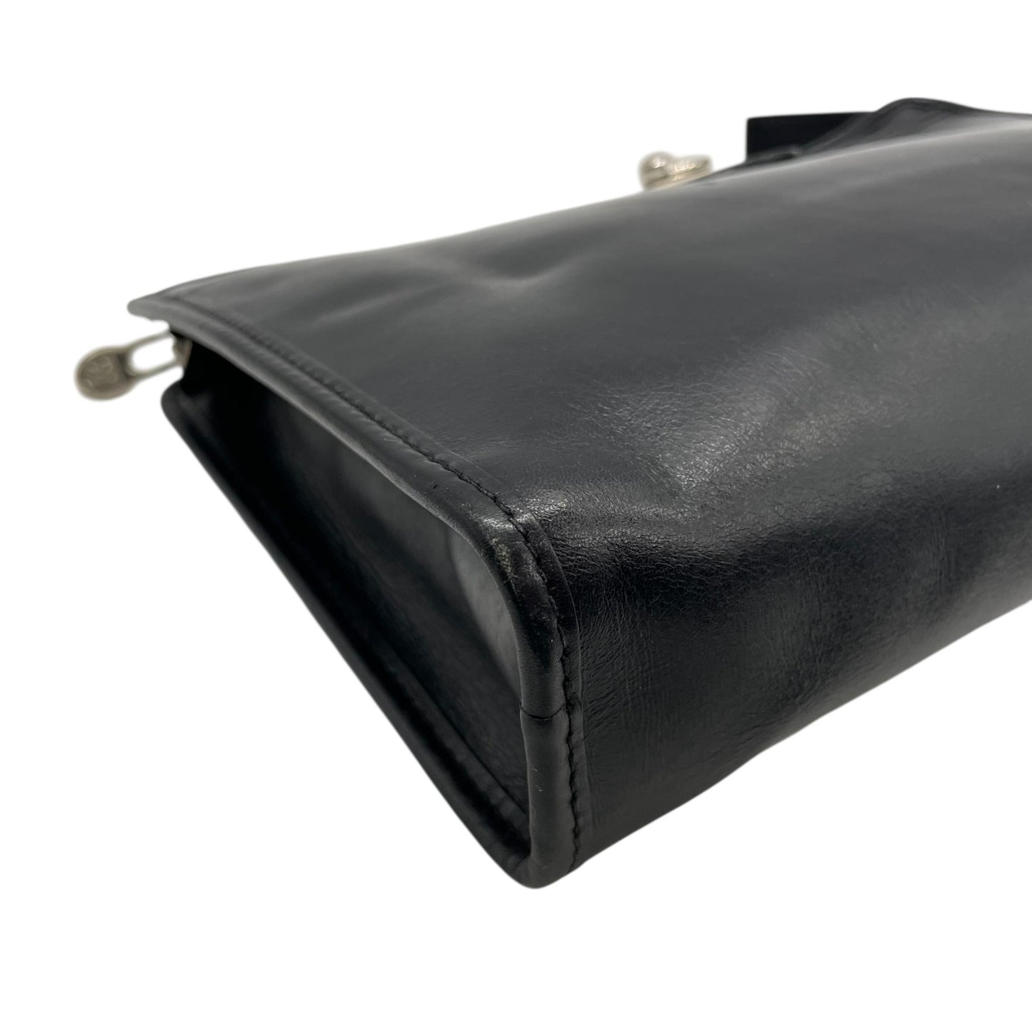 CELINE ヴィンテージ レザークラッチバッグ シルバーサークル金具 ブラック 黒 フラップ クラッチ セリーヌ レディース c6