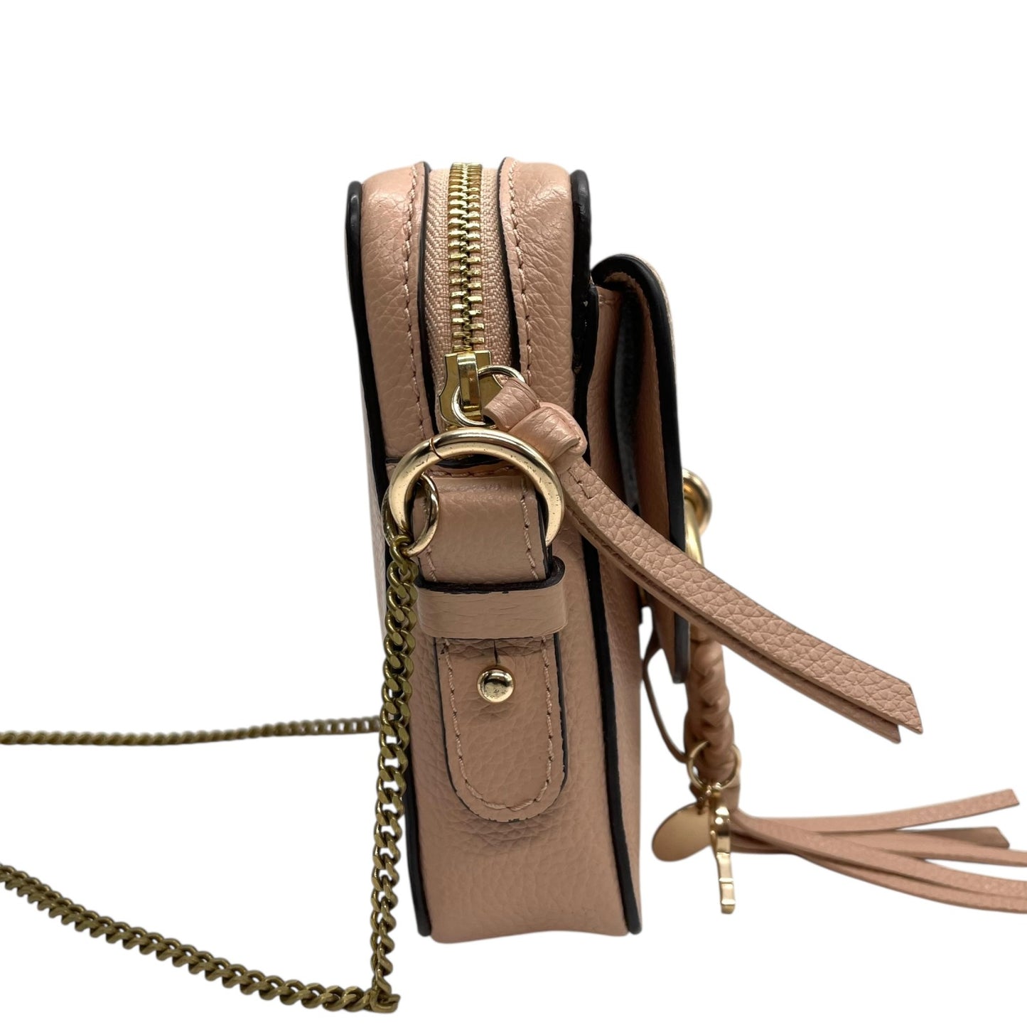 極 美品 シーバイクロエ See By Chloé Hana ハナ ショルダーバッグ ポシェット チェーン スエード レザー 本革 ピンク ゴールド金具 斜め掛け可 クロスボディ ミニバッグ レディース 鞄 カバン エレガント k11