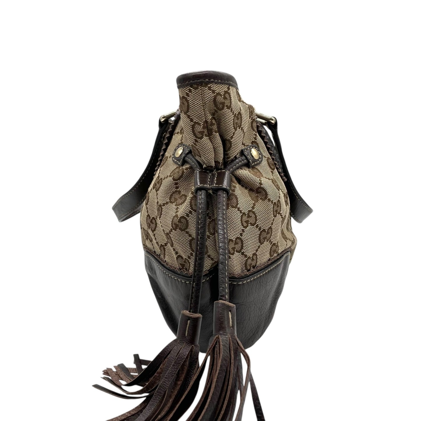 GUCCI グッチ GGキャンバス ハート タッセル トートバッグ ブラウン レザー トリム ショルダー ハンドバッグ 211955 レディース