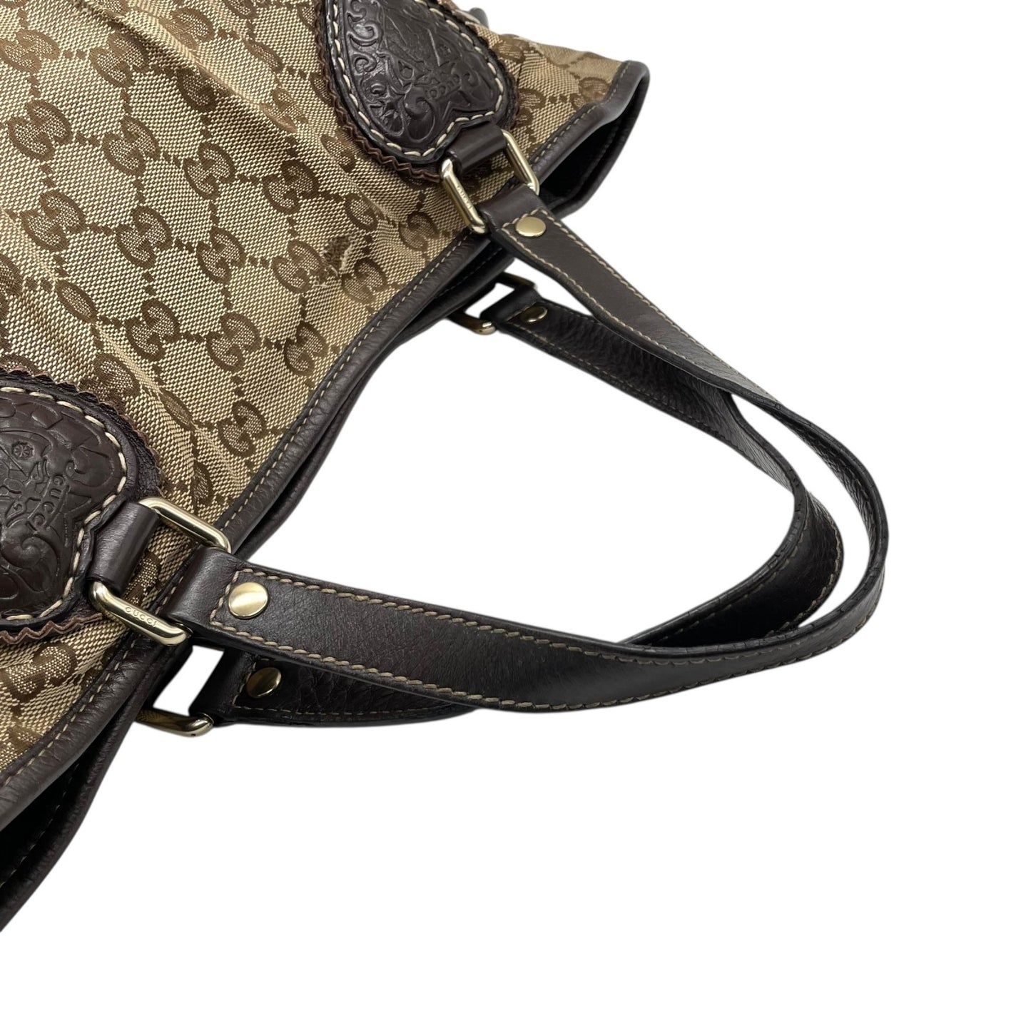 GUCCI グッチ GGキャンバス ハート タッセル トートバッグ ブラウン レザー トリム ショルダー ハンドバッグ 211955 レディース