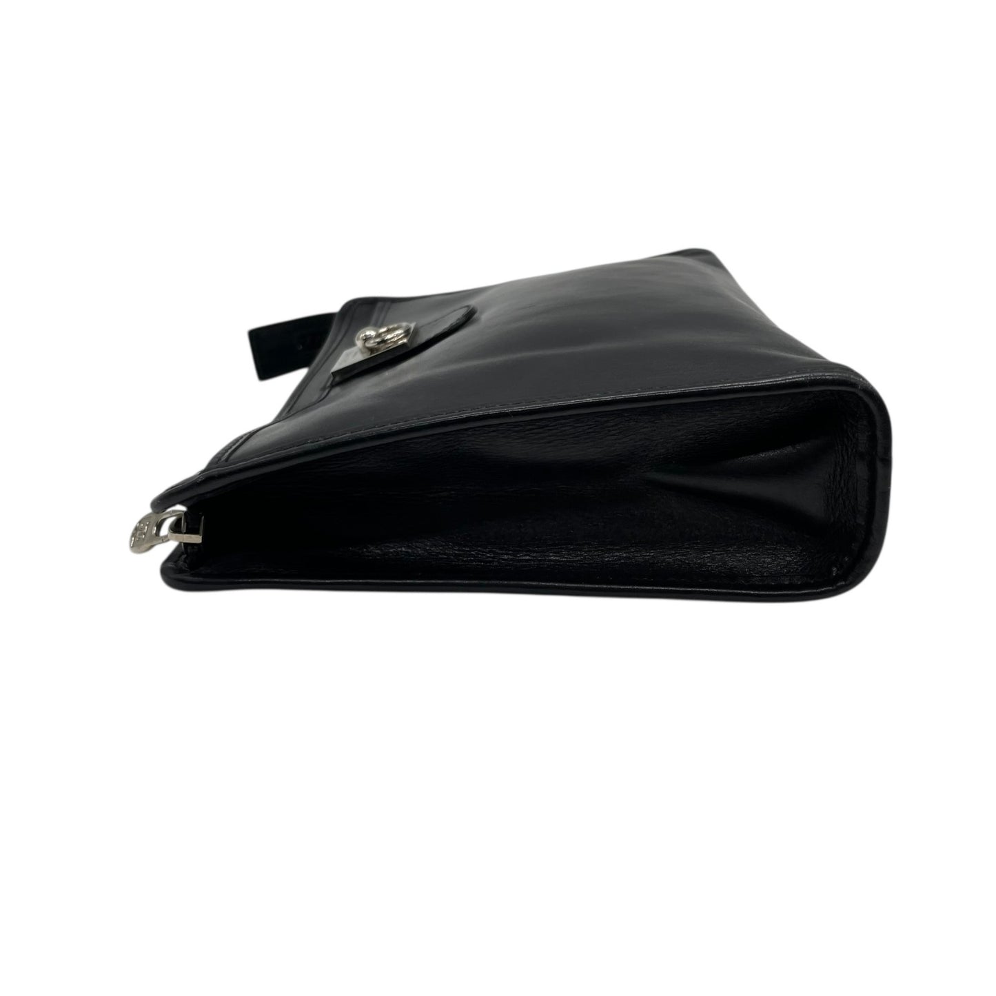 CELINE ヴィンテージ レザークラッチバッグ シルバーサークル金具 ブラック 黒 フラップ クラッチ セリーヌ レディース c6