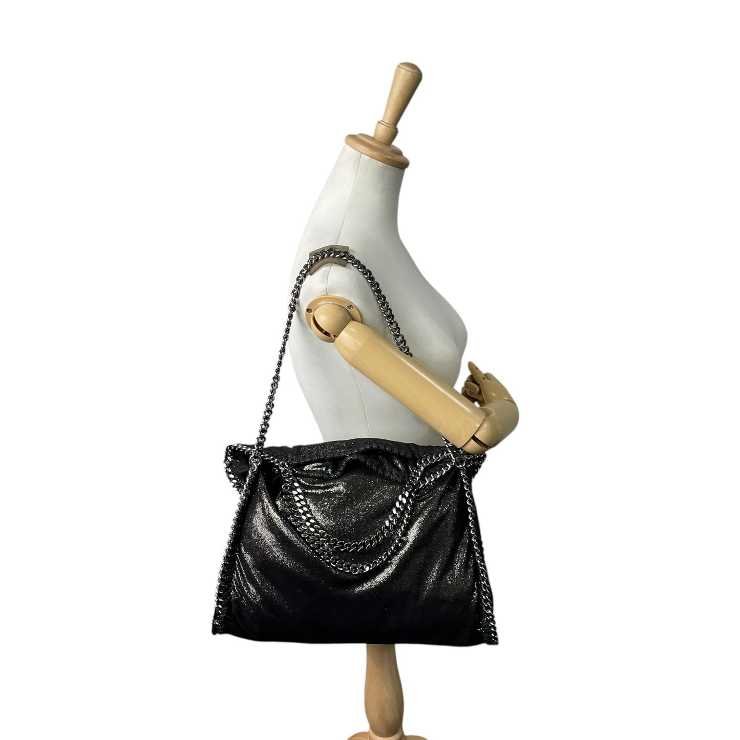 極 美品 希少色 Stella McCartney ステラマッカートニー ファラベラ トートバッグ メタリック 黒 ブラック チェーンショルダー アイコニック レディース C1