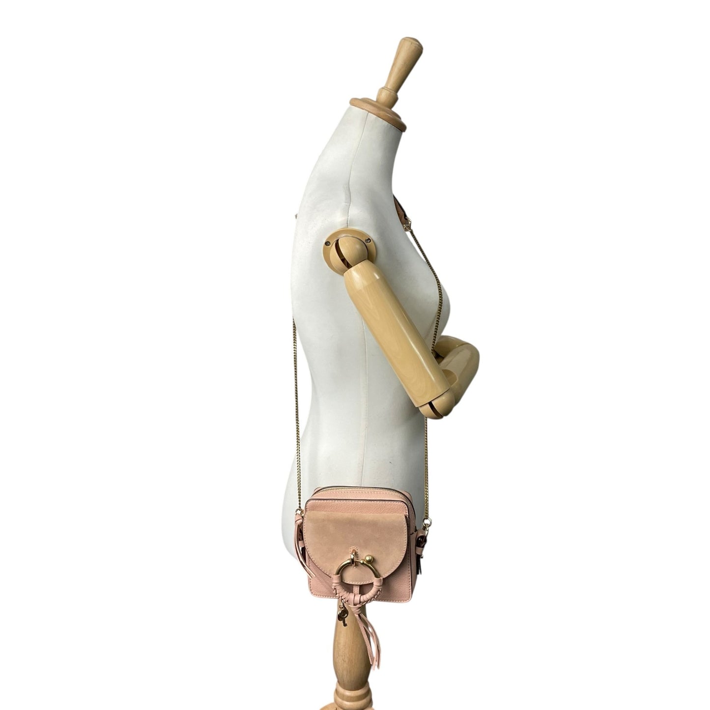 極 美品 シーバイクロエ See By Chloé Hana ハナ ショルダーバッグ ポシェット チェーン スエード レザー 本革 ピンク ゴールド金具 斜め掛け可 クロスボディ ミニバッグ レディース 鞄 カバン エレガント k11