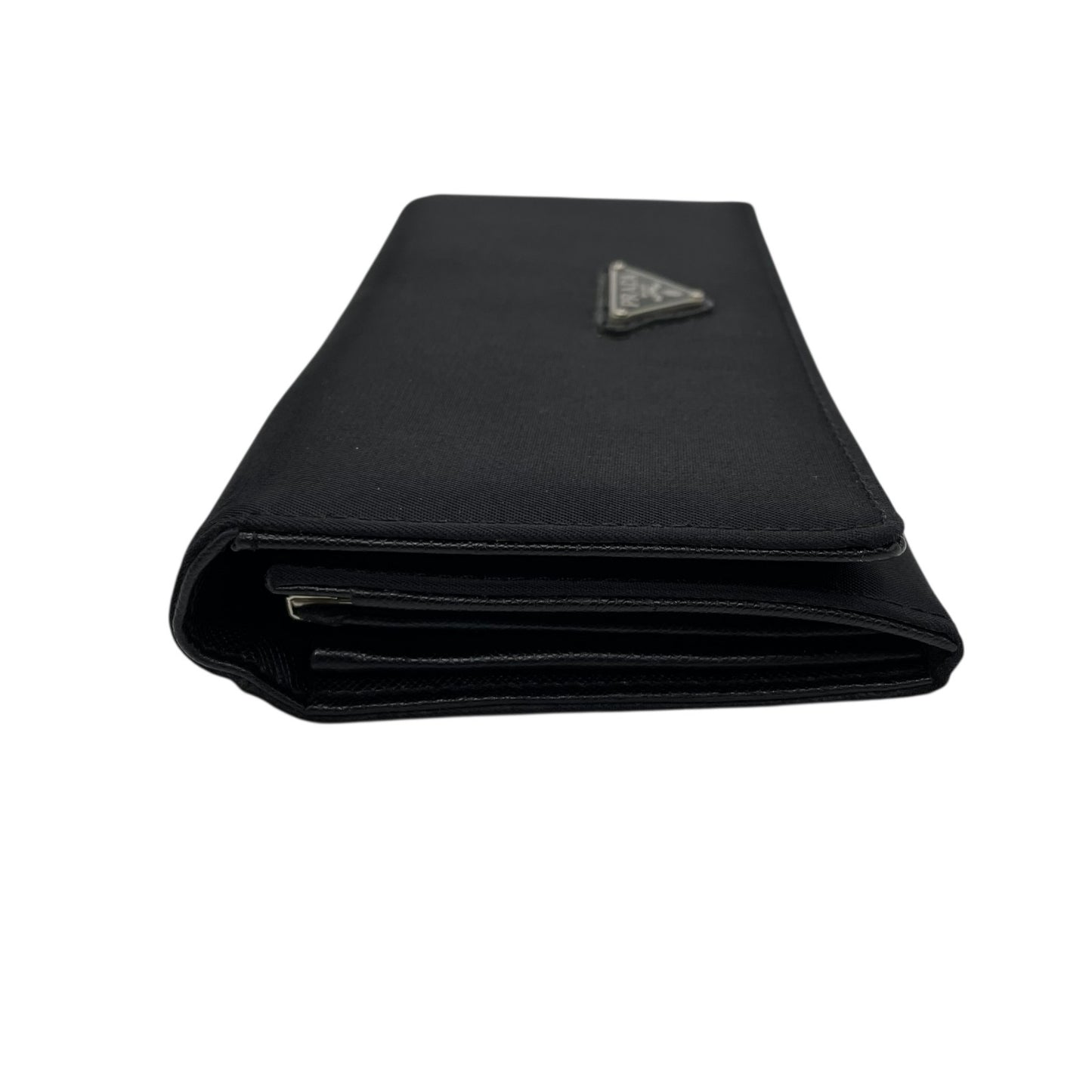 プラダ PRADA ナイロン レザー 長財布 ブラック黒 三角ロゴプレート トライアングル サフィアーノ ラウンドフラップ M3