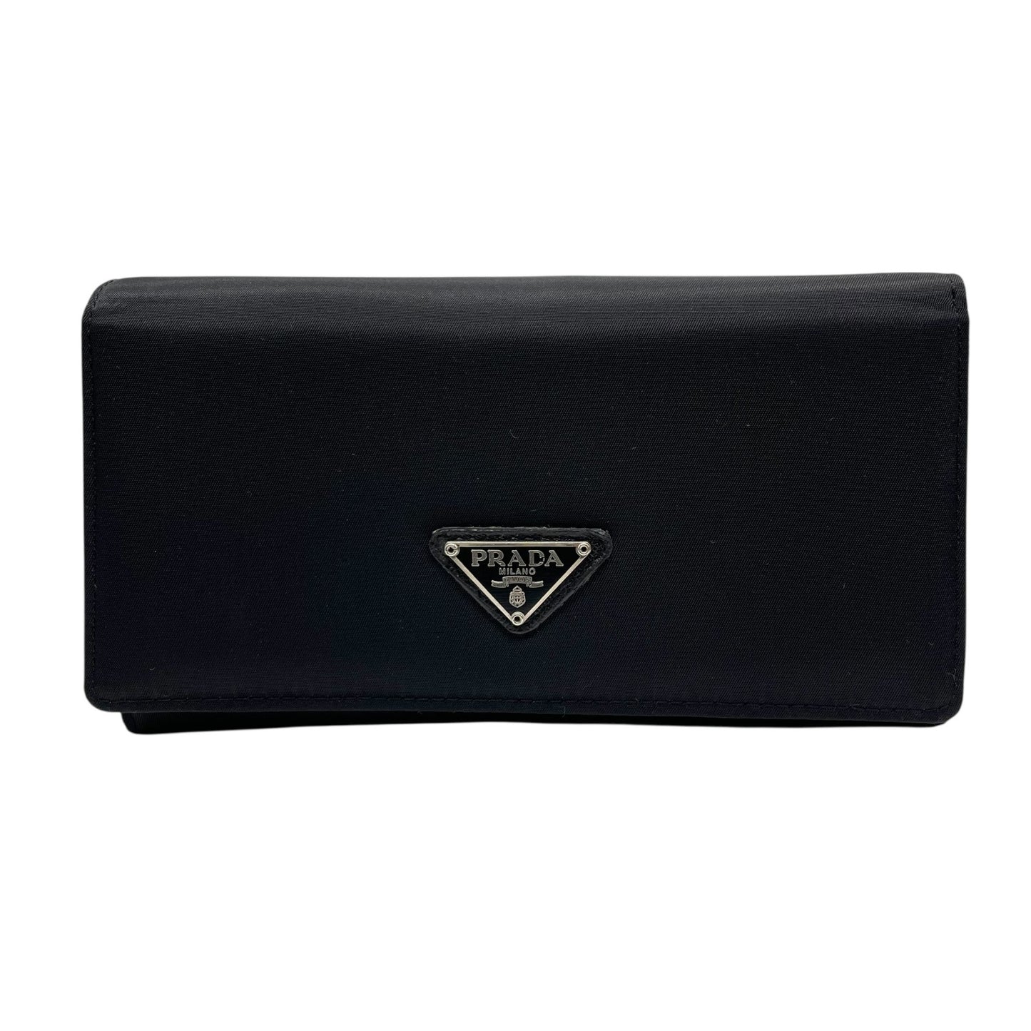 プラダ PRADA ナイロン レザー 長財布 ブラック黒 三角ロゴプレート トライアングル サフィアーノ ラウンドフラップ M3