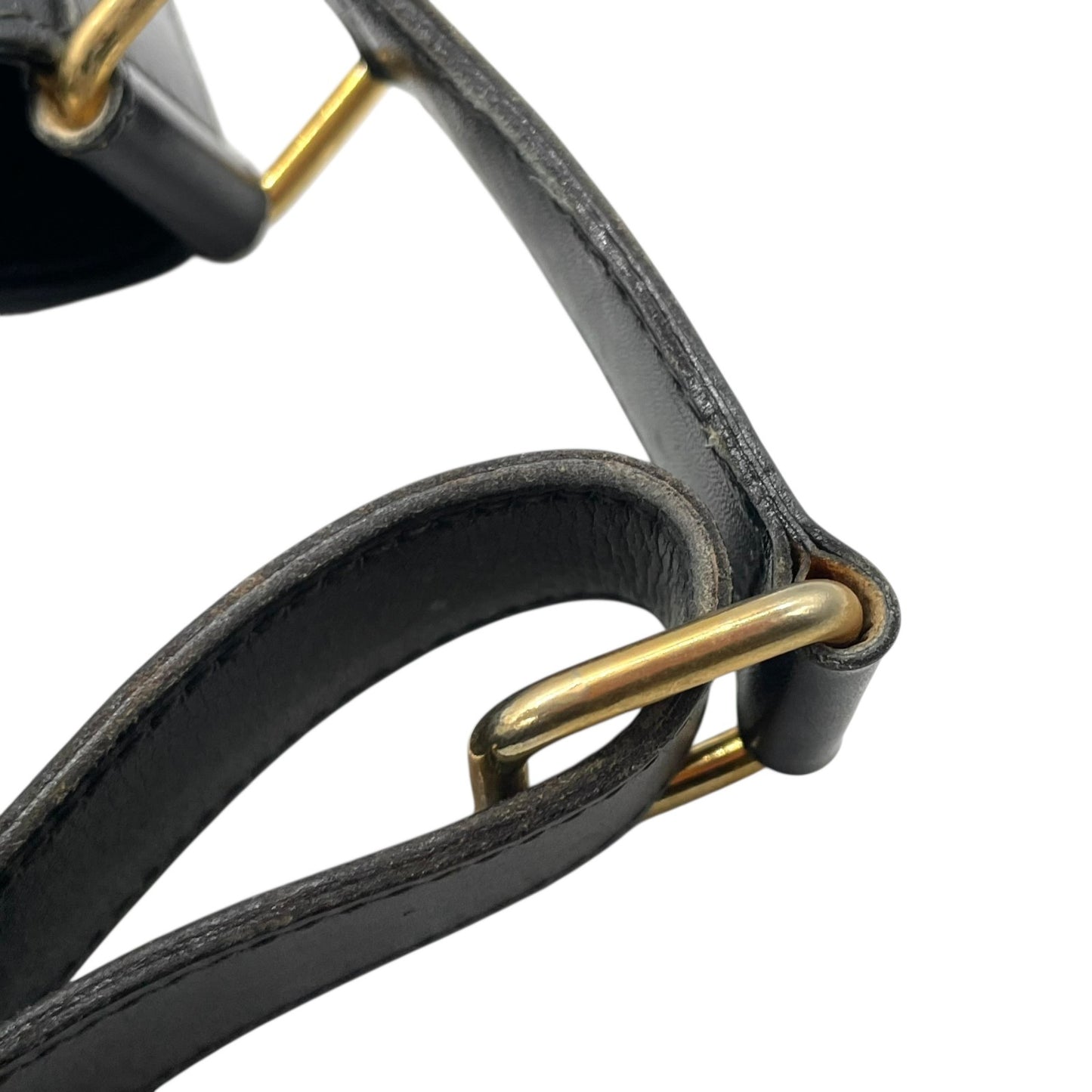 CELINE セリーヌ ドローストリング ショルダーバッグ ヴィンテージ レザー バケットバッグ ネイビー ゴールド金具 ポーチ付き レディース S21