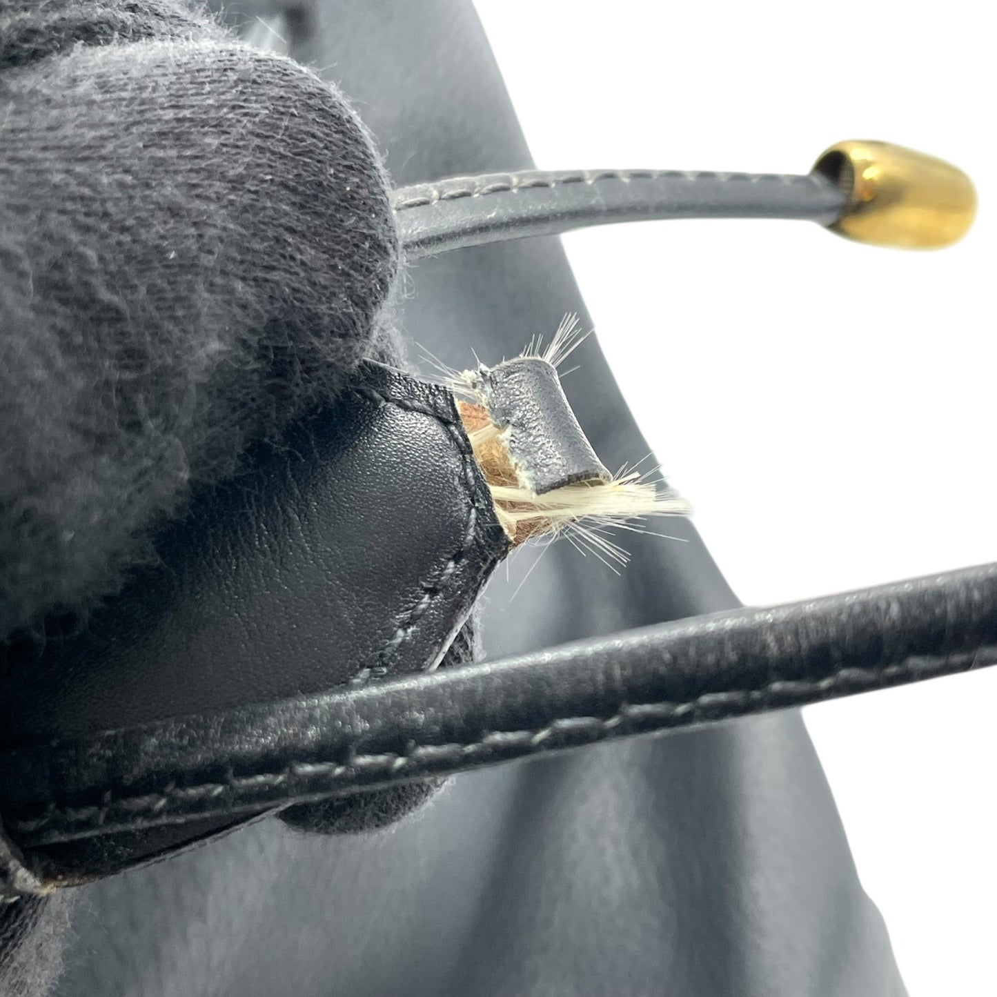 CELINE セリーヌ ドローストリング ショルダーバッグ ヴィンテージ レザー バケットバッグ ネイビー ゴールド金具 ポーチ付き レディース S21