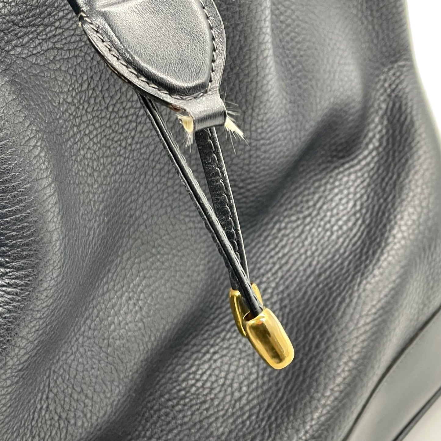 CELINE セリーヌ ドローストリング ショルダーバッグ ヴィンテージ レザー バケットバッグ ネイビー ゴールド金具 ポーチ付き レディース S21