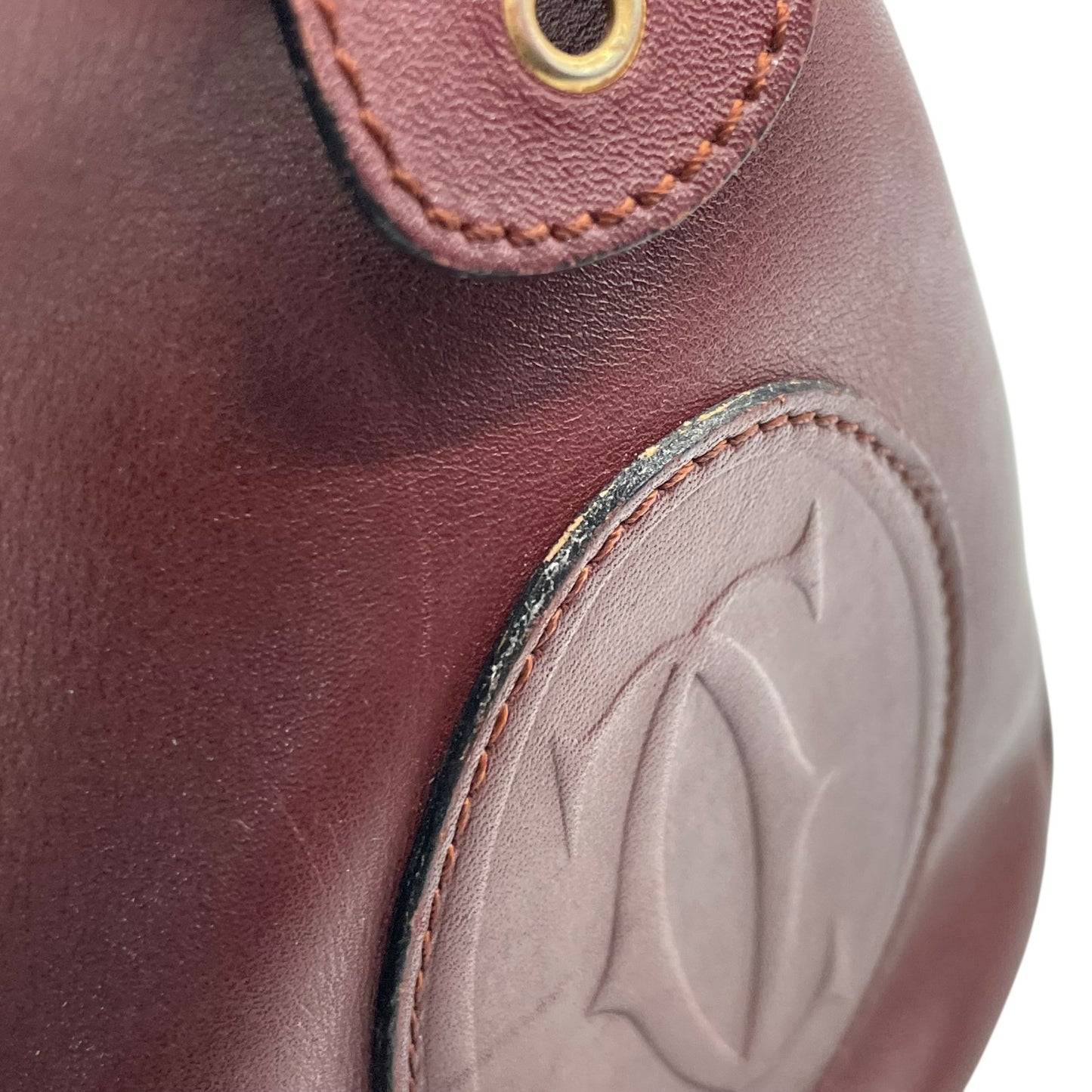 Cartier マスト ドゥ カルティエ ミニボストン ハンドバッグ レザー ボルドー ゴールド金具 ヴィンテージ マストライン U11