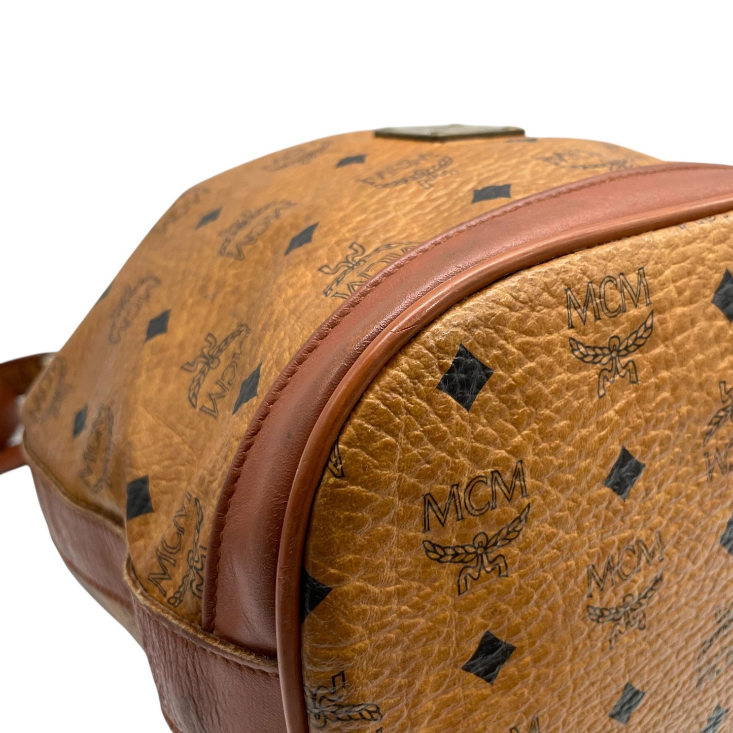 MCM ヴィンテージ ヴィセトス 巾着 ショルダーバッグ ドローストリング バケットバッグ ブラウン レザー切替 ゴールド金具 レディース D6