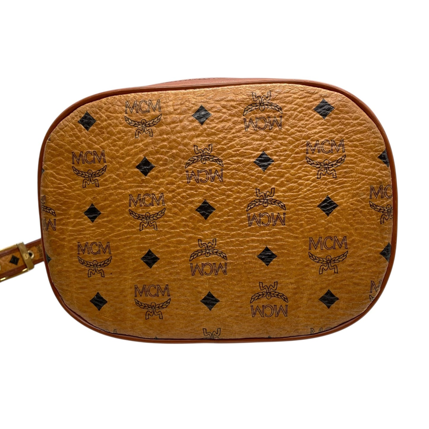 MCM ヴィンテージ ヴィセトス 巾着 ショルダーバッグ ドローストリング バケットバッグ ブラウン レザー切替 ゴールド金具 レディース D6