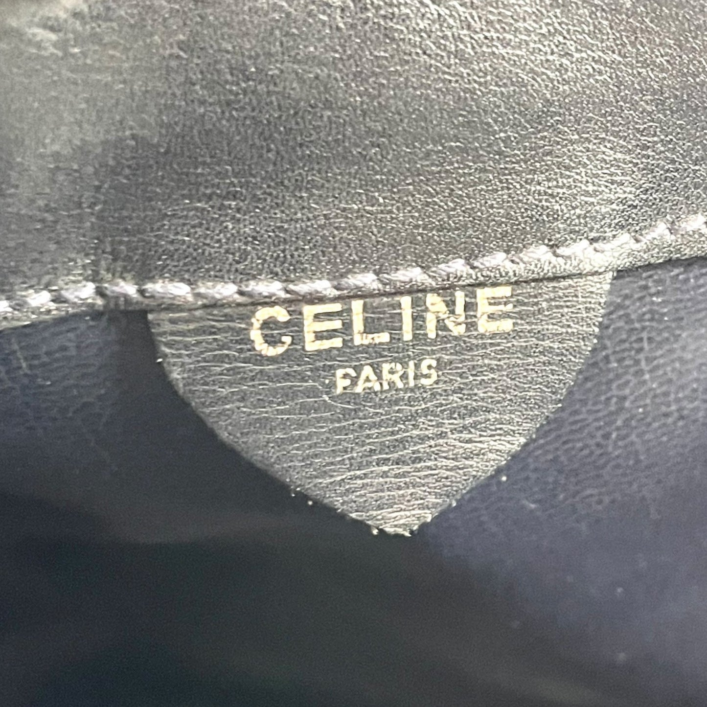 CELINE セリーヌ ドローストリング ショルダーバッグ ヴィンテージ レザー バケットバッグ ネイビー ゴールド金具 ポーチ付き レディース S21