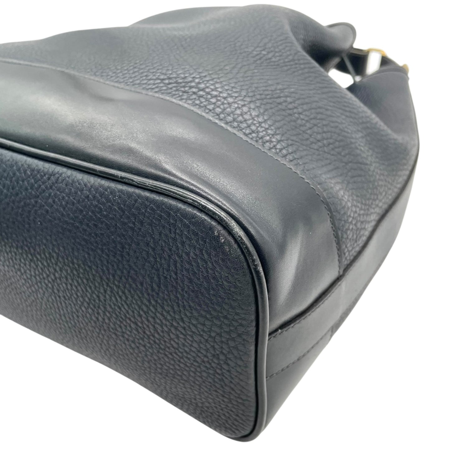 CELINE セリーヌ ドローストリング ショルダーバッグ ヴィンテージ レザー バケットバッグ ネイビー ゴールド金具 ポーチ付き レディース S21