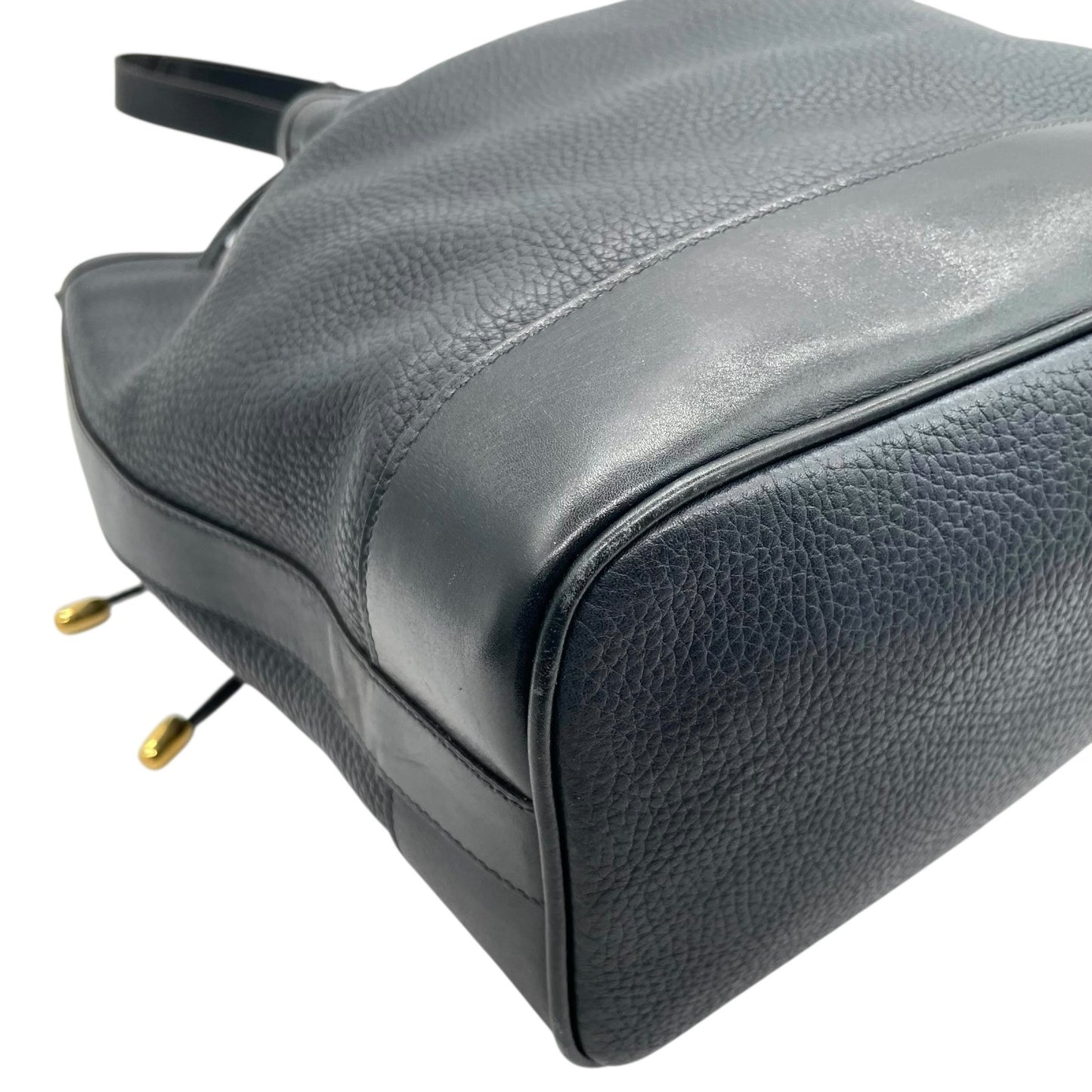 CELINE セリーヌ ドローストリング ショルダーバッグ ヴィンテージ レザー バケットバッグ ネイビー ゴールド金具 ポーチ付き レディース S21