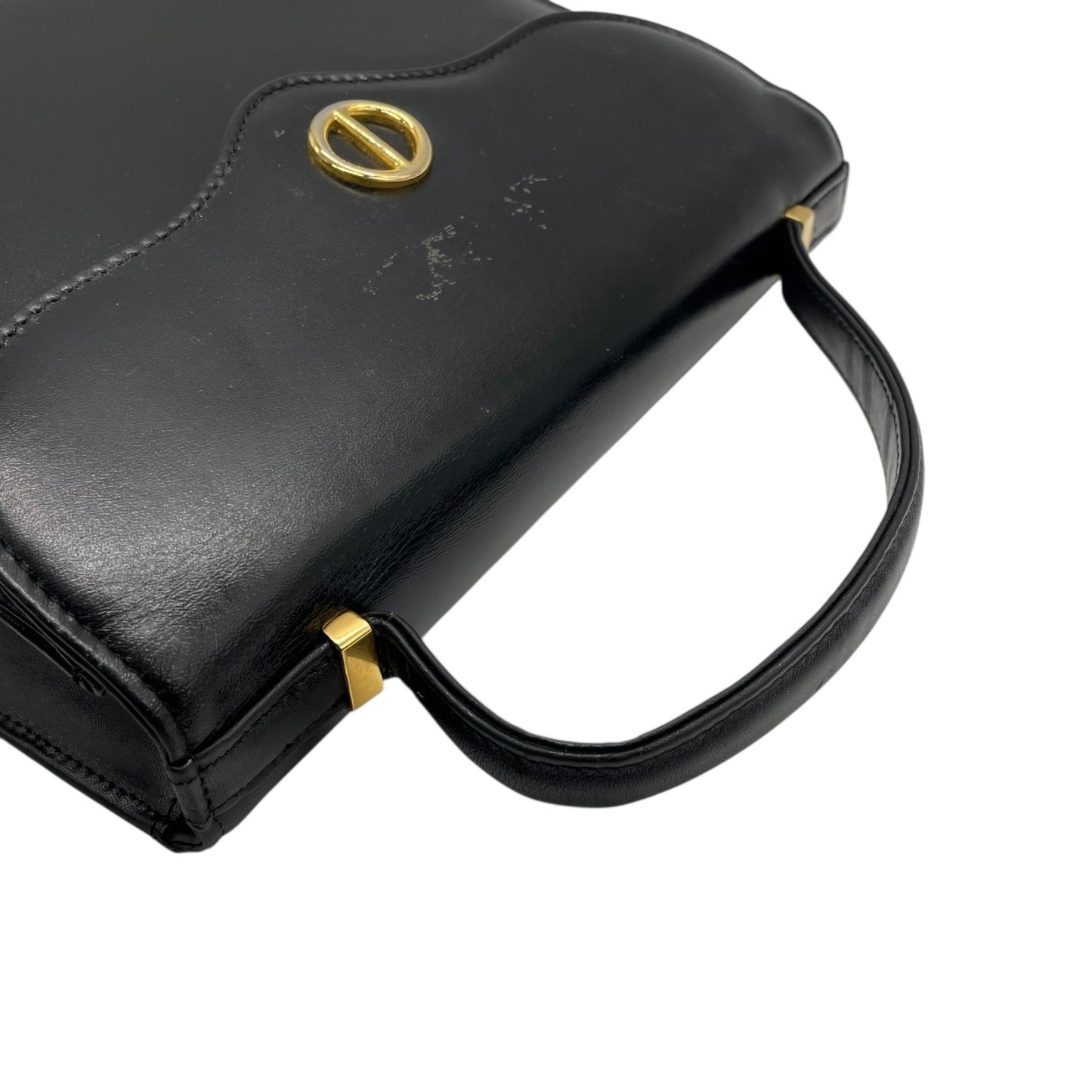 Christian Dior ヴィンテージ トップハンドル フォーマル ハンドバッグ レザー ブラック CDロゴ ゴールド金具 クラシック A