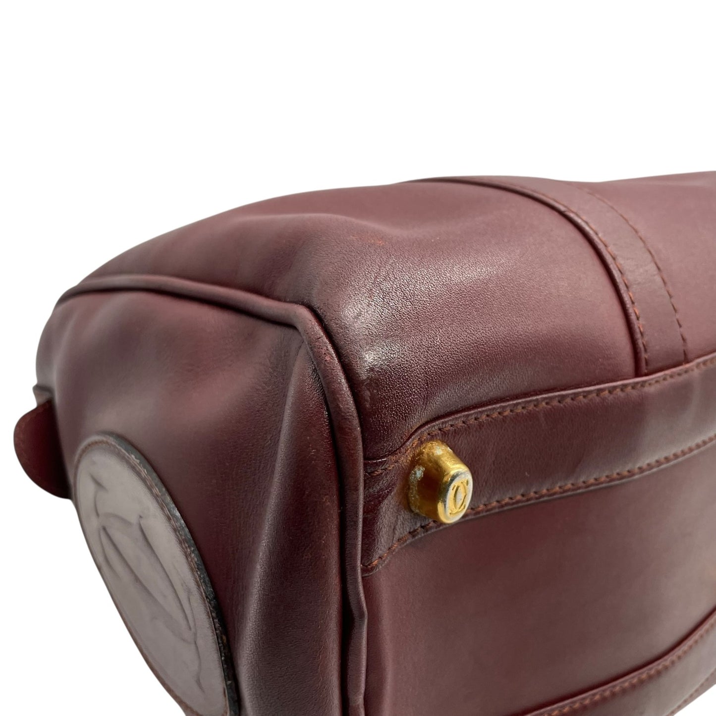 Cartier マスト ドゥ カルティエ ミニボストン ハンドバッグ レザー ボルドー ゴールド金具 ヴィンテージ マストライン U11