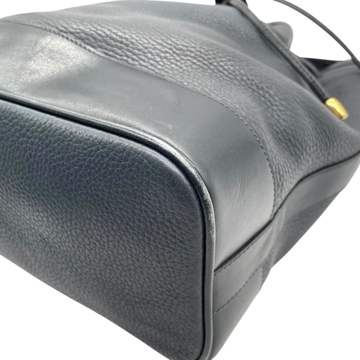 CELINE セリーヌ ドローストリング ショルダーバッグ ヴィンテージ レザー バケットバッグ ネイビー ゴールド金具 ポーチ付き レディース S21