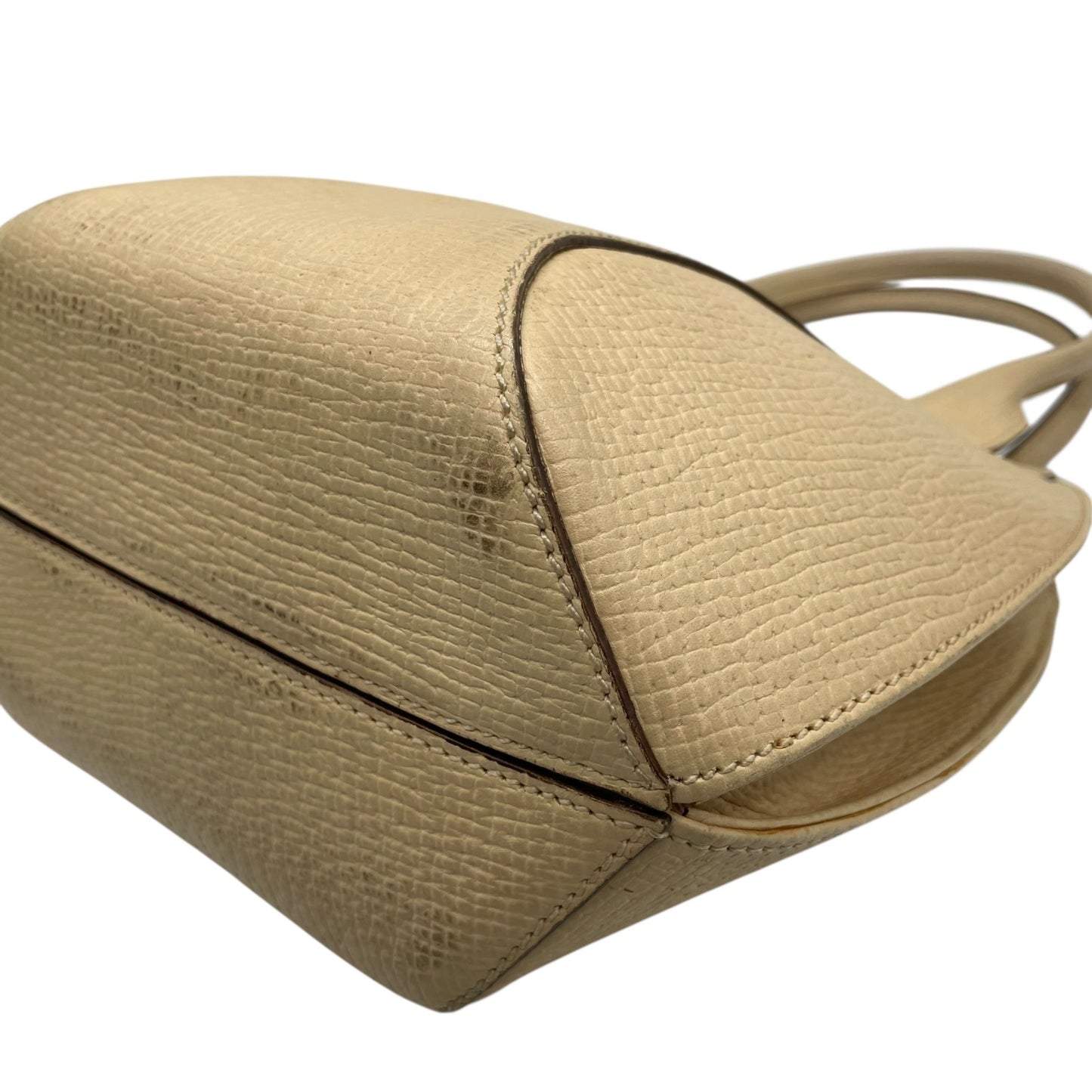 LOEWE ロエベ アナグラム エンボス レザー ハンドバッグ ベージュ ゴールド金具 トップハンドル クラシック レディース C
