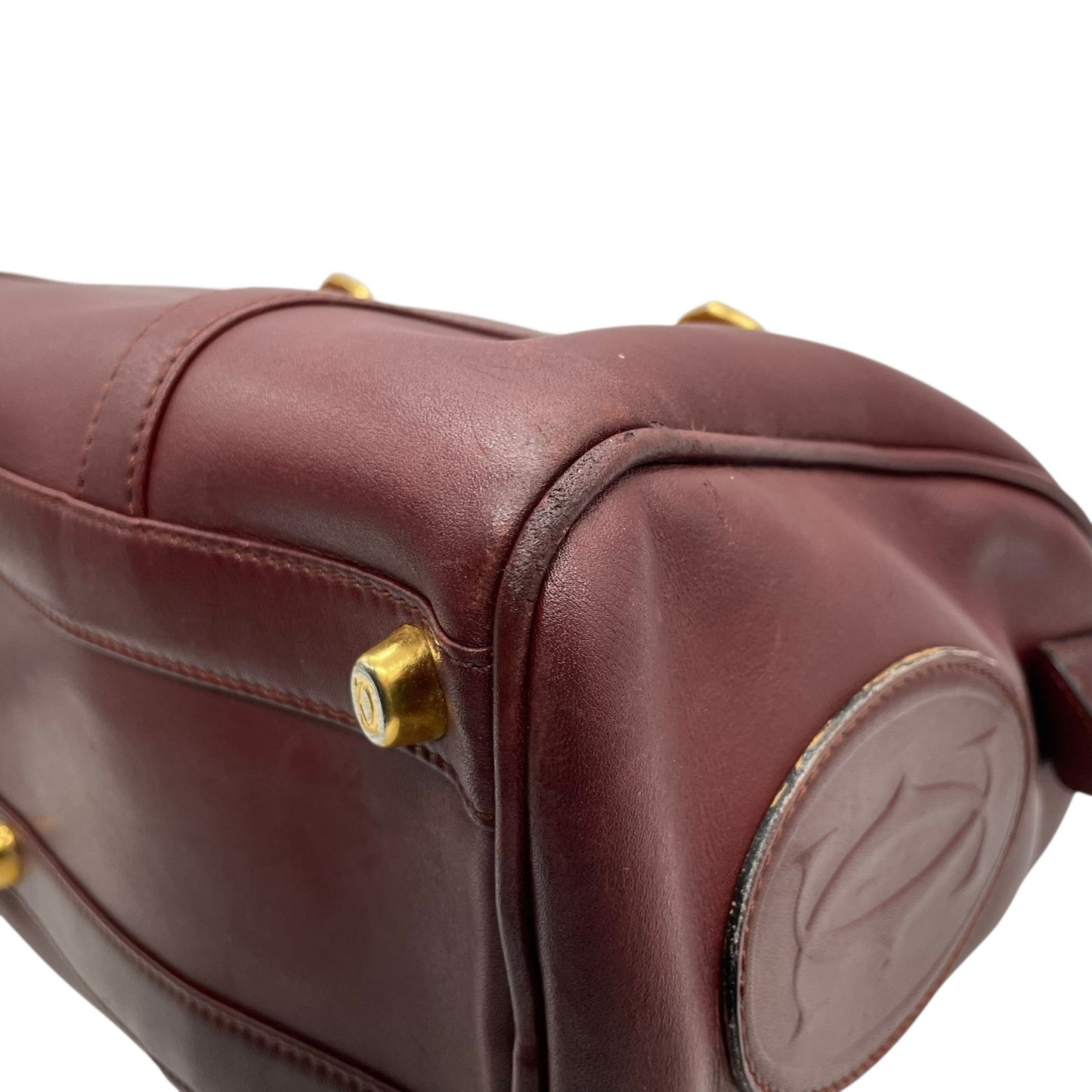 Cartier マスト ドゥ カルティエ ミニボストン ハンドバッグ レザー ボルドー ゴールド金具 ヴィンテージ マストライン U11