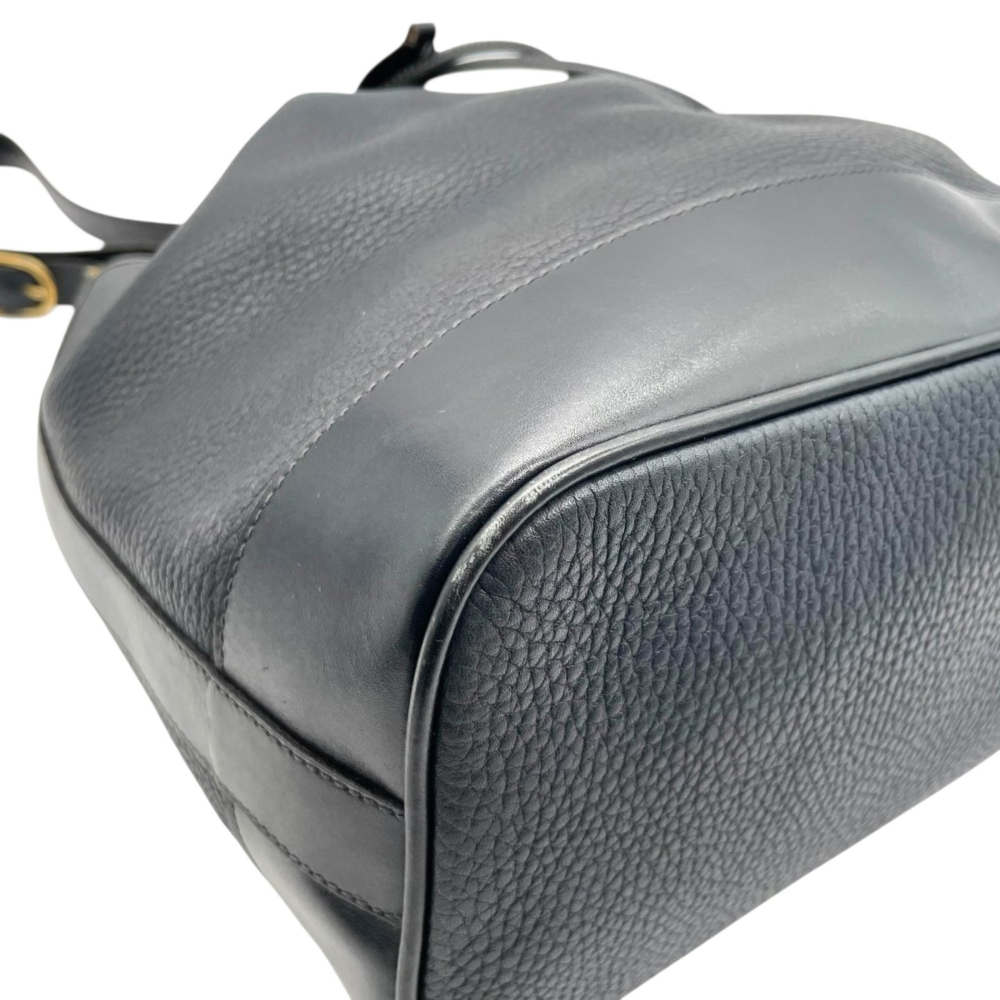 CELINE セリーヌ ドローストリング ショルダーバッグ ヴィンテージ レザー バケットバッグ ネイビー ゴールド金具 ポーチ付き レディース S21