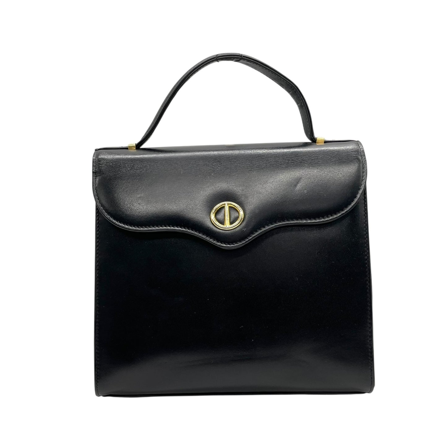 Christian Dior ヴィンテージ トップハンドル フォーマル ハンドバッグ レザー ブラック CDロゴ ゴールド金具 クラシック A