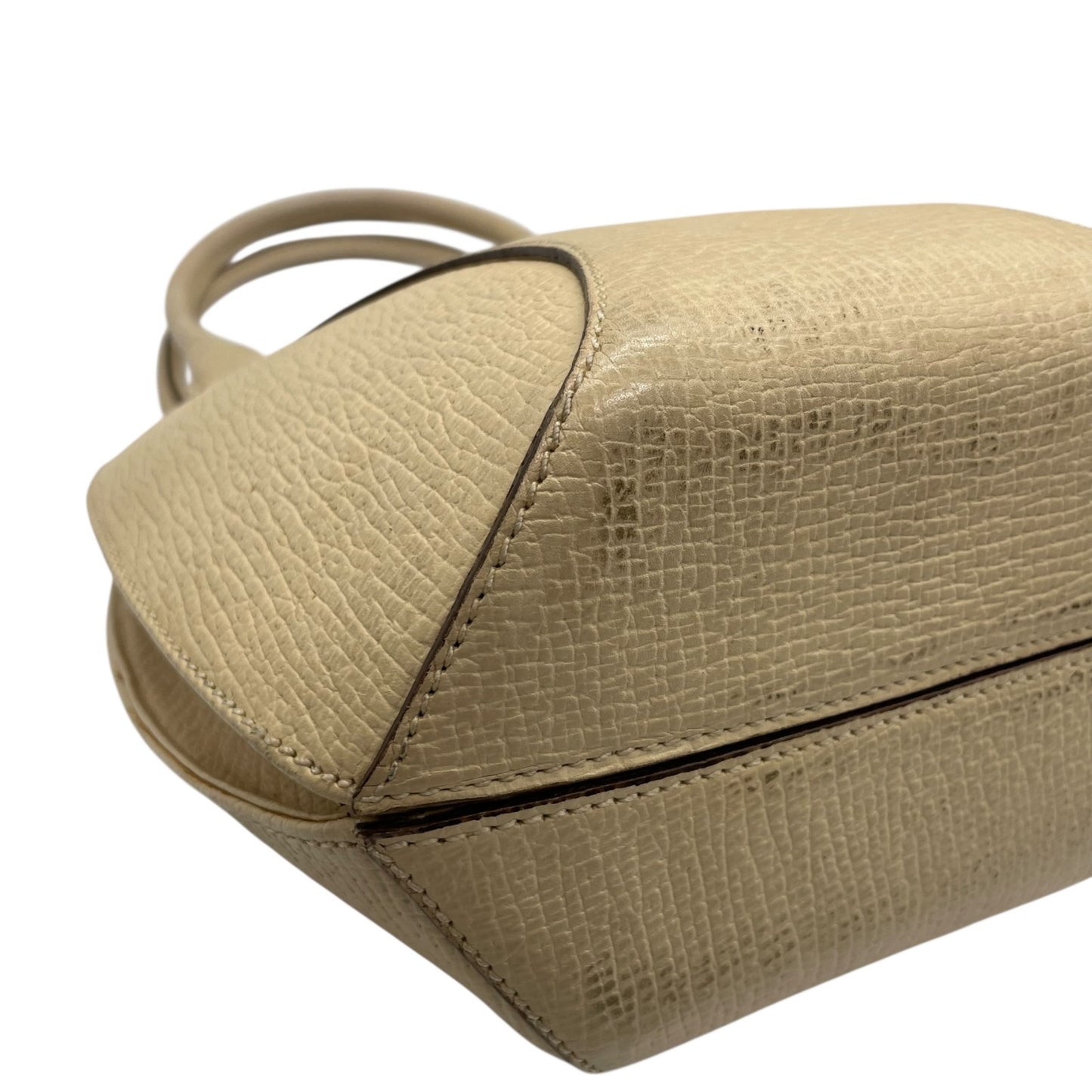 LOEWE ロエベ アナグラム エンボス レザー ハンドバッグ ベージュ ゴールド金具 トップハンドル クラシック レディース C