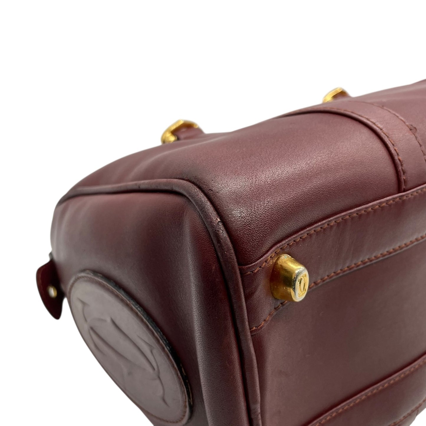 Cartier マスト ドゥ カルティエ ミニボストン ハンドバッグ レザー ボルドー ゴールド金具 ヴィンテージ マストライン U11