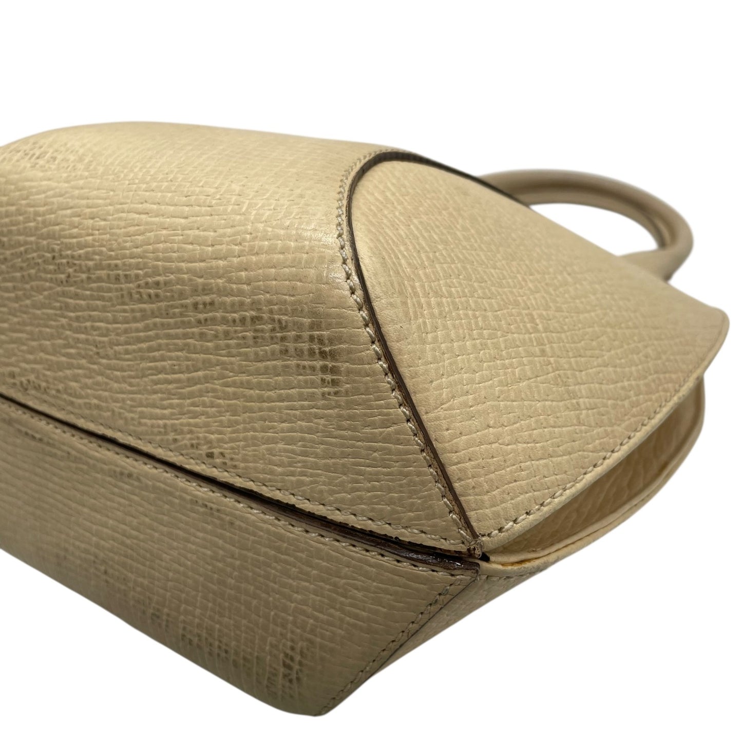 LOEWE ロエベ アナグラム エンボス レザー ハンドバッグ ベージュ ゴールド金具 トップハンドル クラシック レディース C