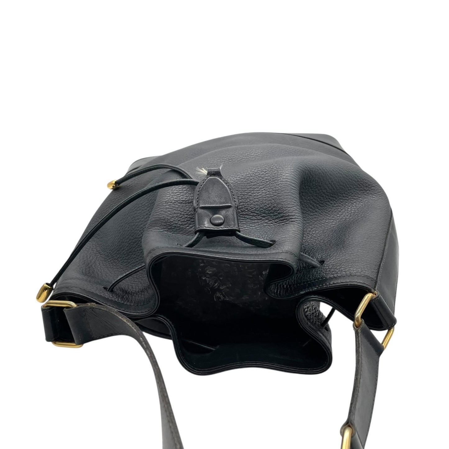 CELINE セリーヌ ドローストリング ショルダーバッグ ヴィンテージ レザー バケットバッグ ネイビー ゴールド金具 ポーチ付き レディース S21