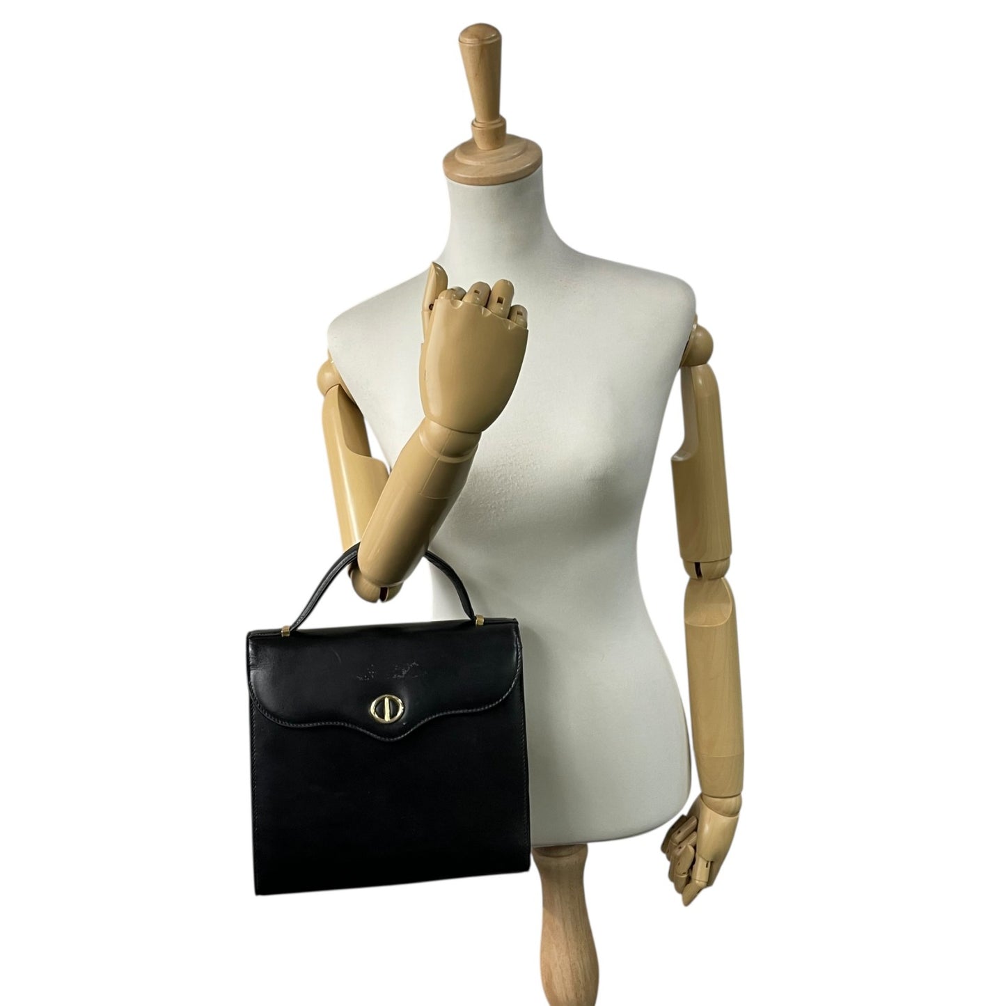 Christian Dior ヴィンテージ トップハンドル フォーマル ハンドバッグ レザー ブラック CDロゴ ゴールド金具 クラシック A