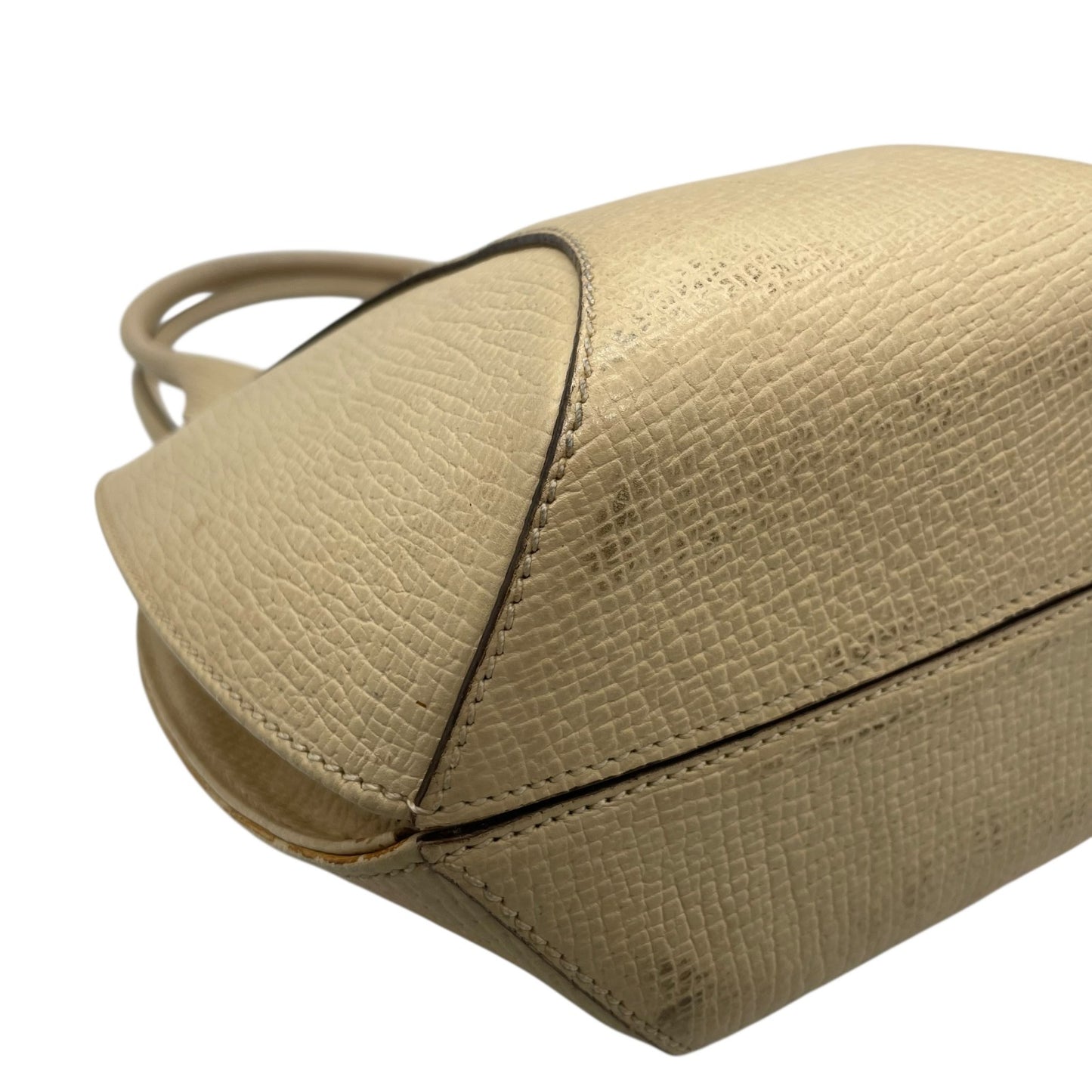 LOEWE ロエベ アナグラム エンボス レザー ハンドバッグ ベージュ ゴールド金具 トップハンドル クラシック レディース C