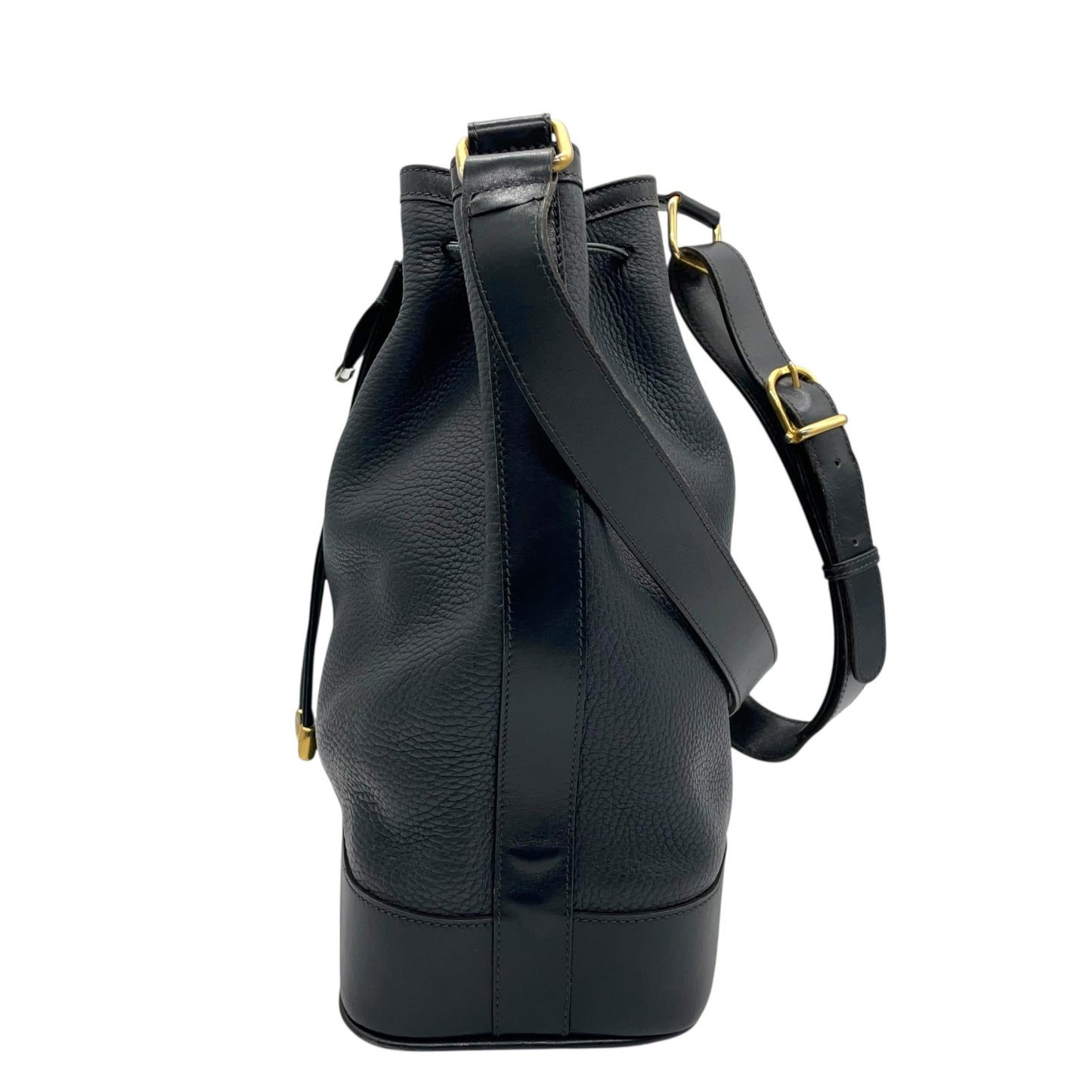 CELINE セリーヌ ドローストリング ショルダーバッグ ヴィンテージ レザー バケットバッグ ネイビー ゴールド金具 ポーチ付き レディース S21