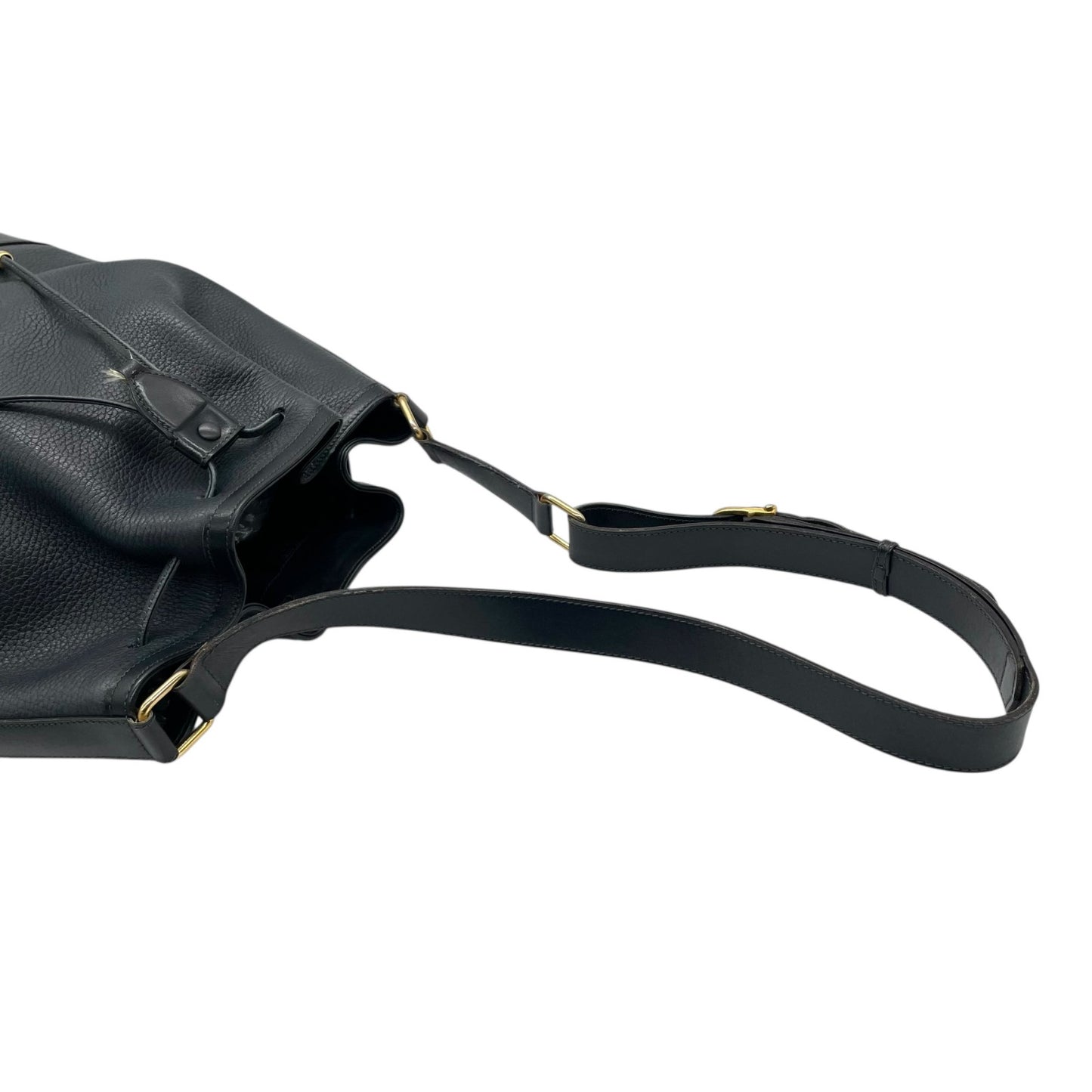 CELINE セリーヌ ドローストリング ショルダーバッグ ヴィンテージ レザー バケットバッグ ネイビー ゴールド金具 ポーチ付き レディース S21