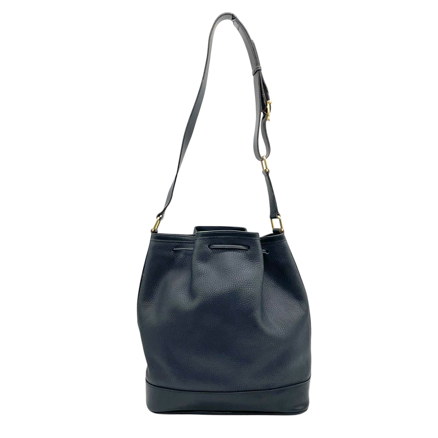 CELINE セリーヌ ドローストリング ショルダーバッグ ヴィンテージ レザー バケットバッグ ネイビー ゴールド金具 ポーチ付き レディース S21