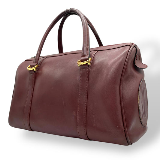 Cartier マスト ドゥ カルティエ ミニボストン ハンドバッグ レザー ボルドー ゴールド金具 ヴィンテージ マストライン U11