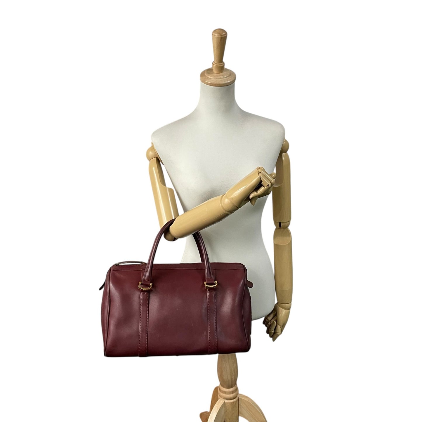 Cartier マスト ドゥ カルティエ ミニボストン ハンドバッグ レザー ボルドー ゴールド金具 ヴィンテージ マストライン U11