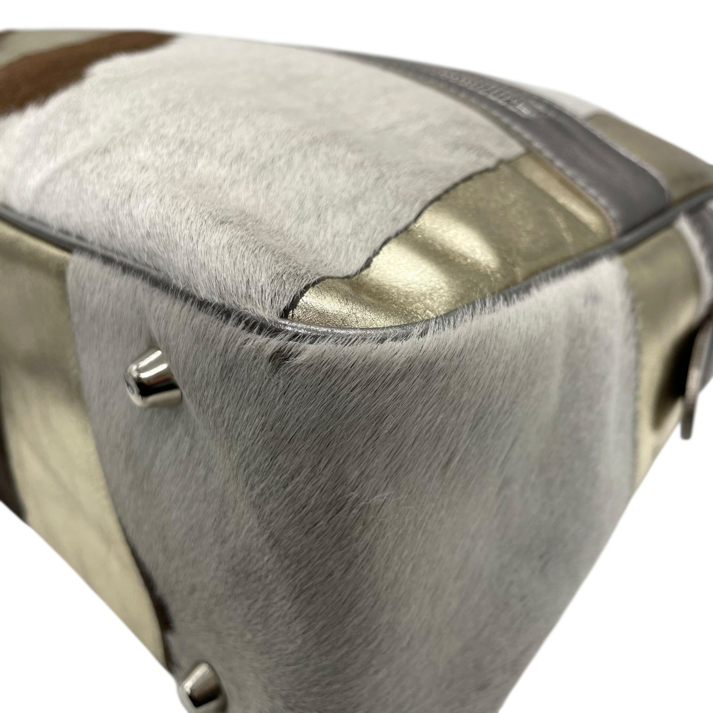 ジャックルコー リスボン ミニボストンバッグ カーフヘア パッチワーク 2000年代 メタリック レザー ハンドバッグ JACQUES LE CORRE Lisbonne