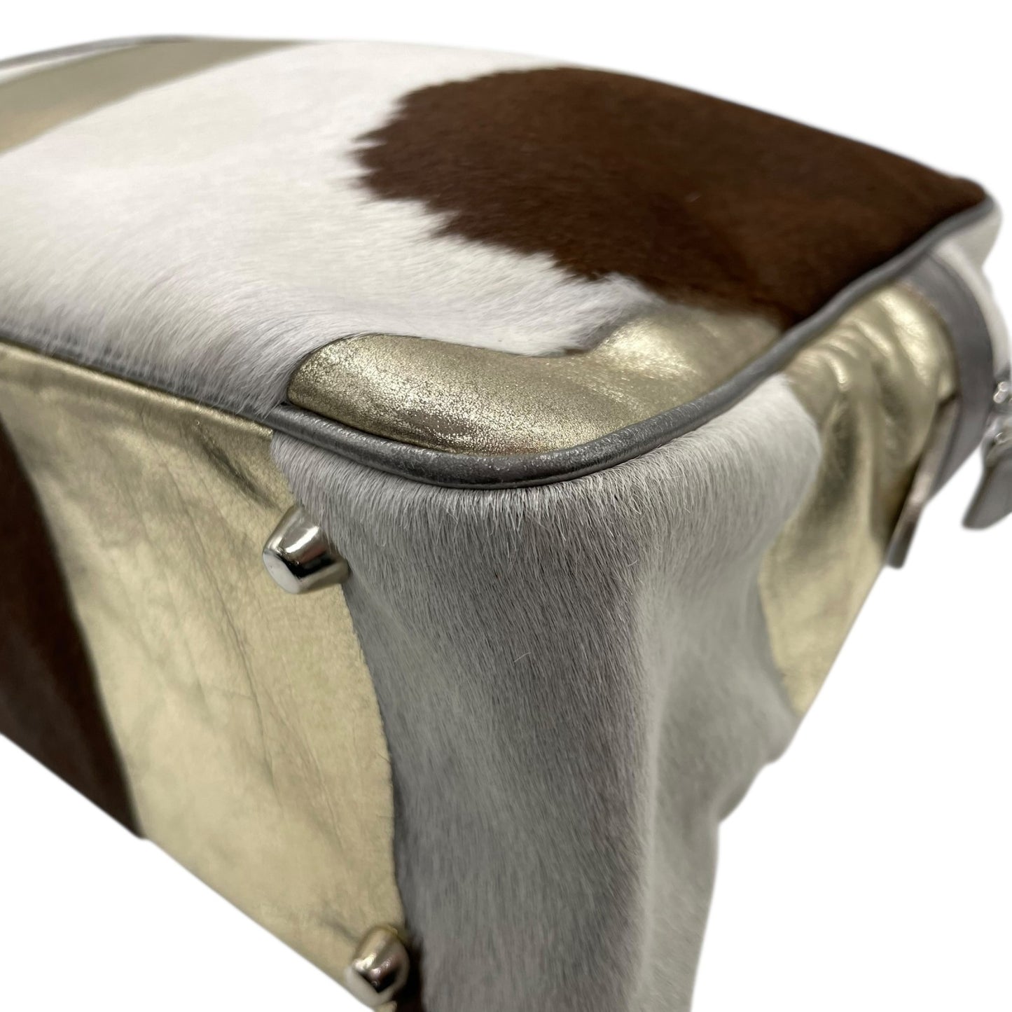 ジャックルコー リスボン ミニボストンバッグ カーフヘア パッチワーク 2000年代 メタリック レザー ハンドバッグ JACQUES LE CORRE Lisbonne