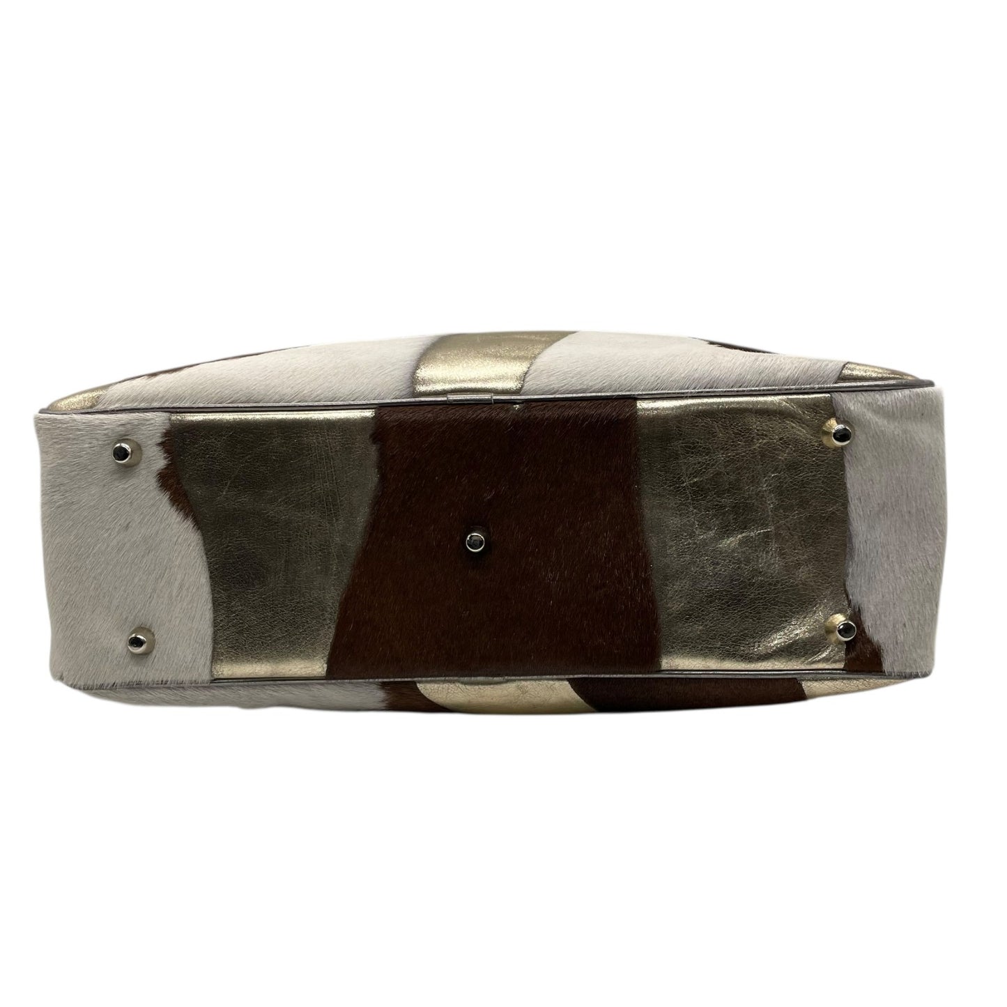 ジャックルコー リスボン ミニボストンバッグ カーフヘア パッチワーク 2000年代 メタリック レザー ハンドバッグ JACQUES LE CORRE Lisbonne