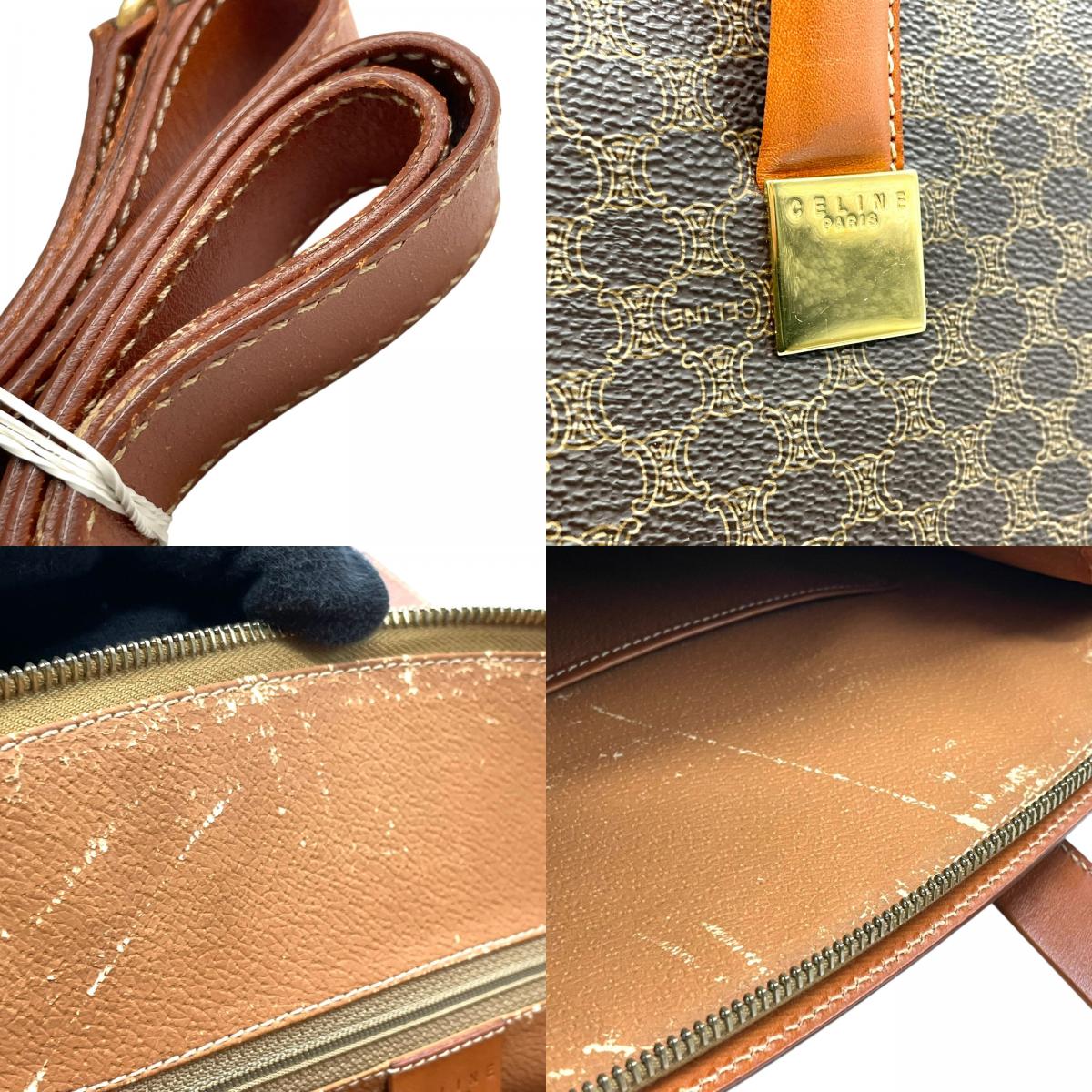 セリーヌ CELINE マカダム ブラゾン 柄 2WAY トートバッグ ショルダーバッグ ハンドバッグ 斜め掛け可 PVC レザー 本革 ブラウン 茶 ゴールド金具 オールドセリーヌ ビンテージ クラシック レトロ レディース 鞄 カバン イタリア製 B